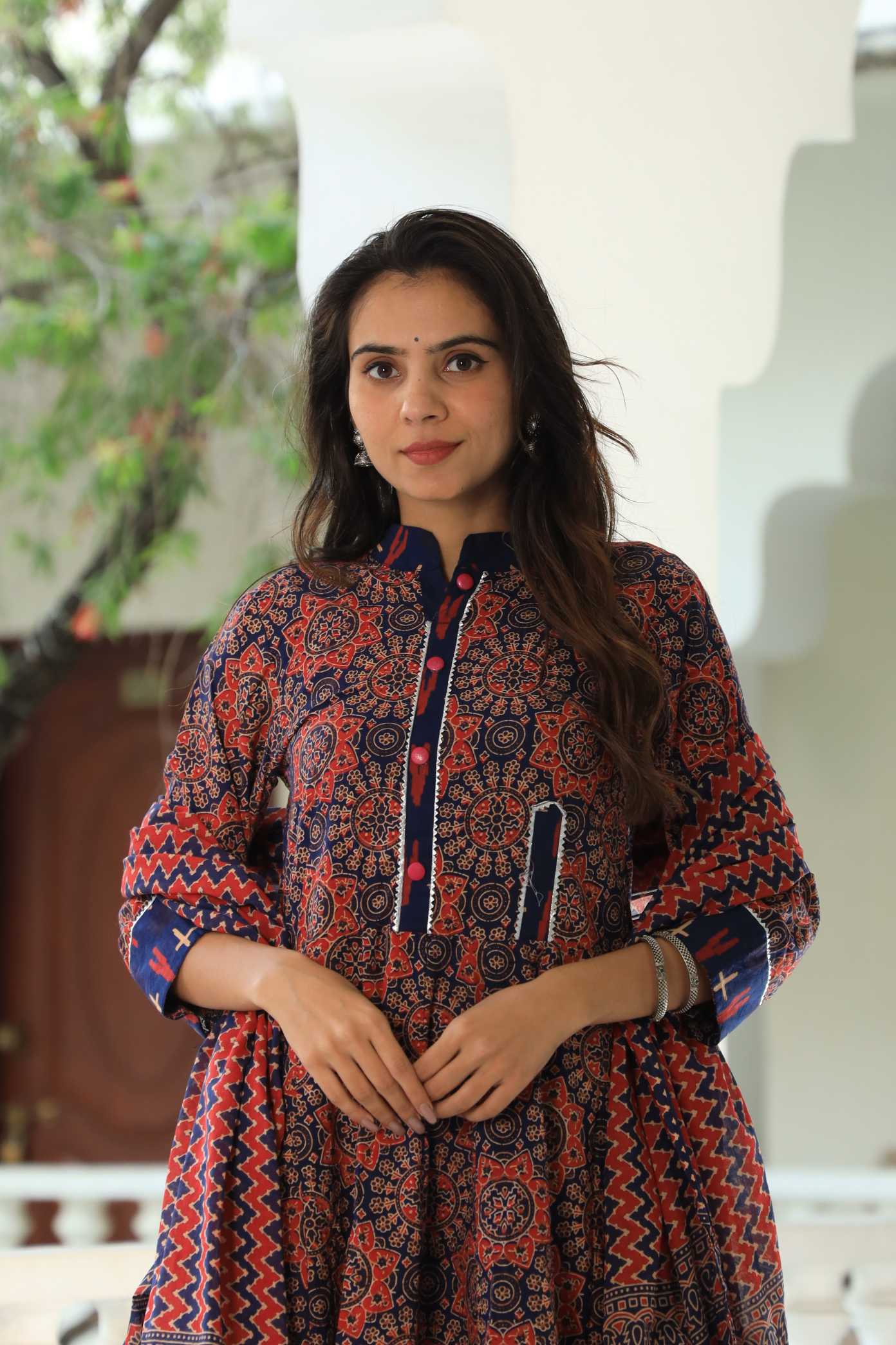 Indigo and Rust Ajrakh Print Pure Cotton Anarkali Suit