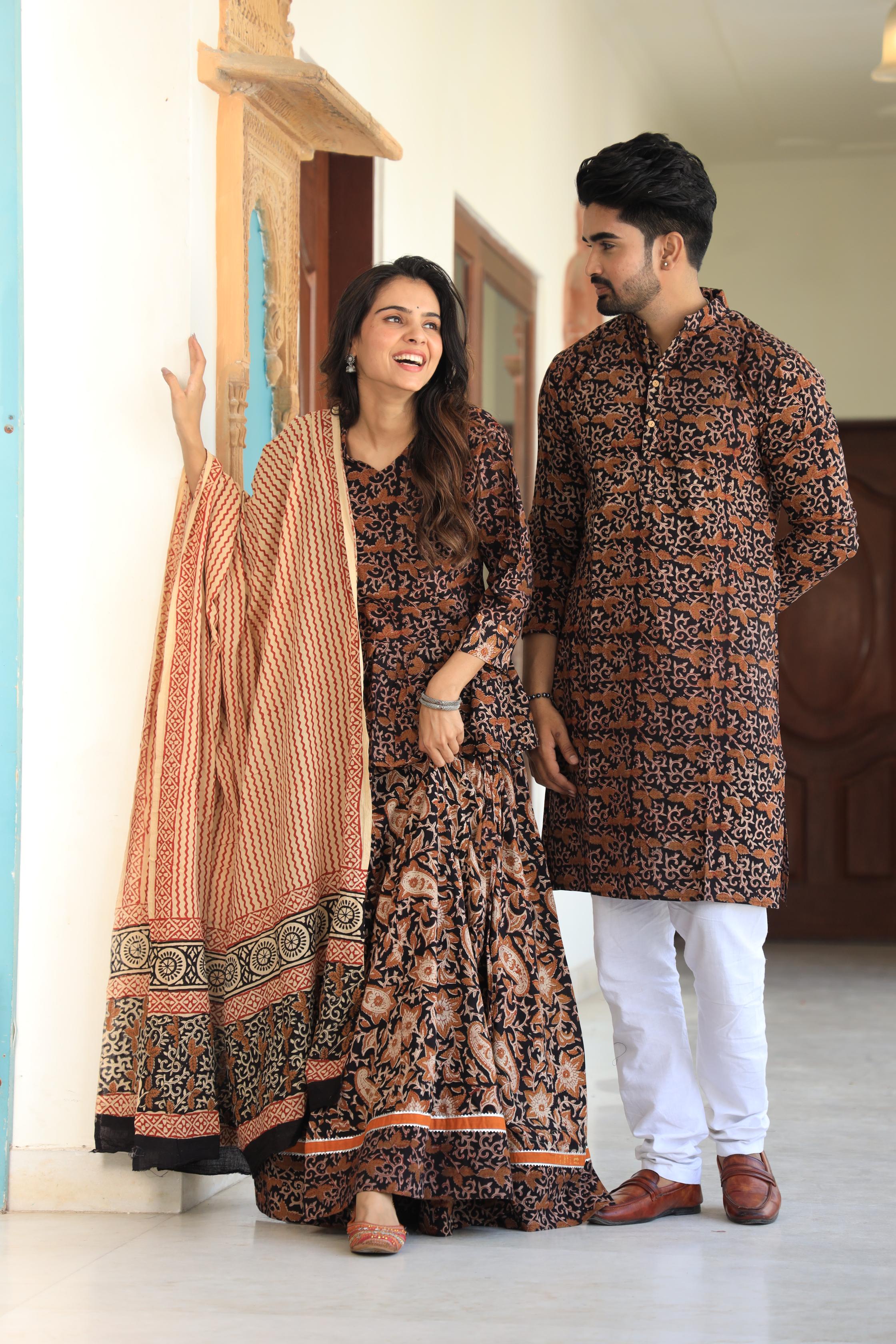 Midnight Black Hand-Printed Kalamkari Chaniya Choli & Kurta Set