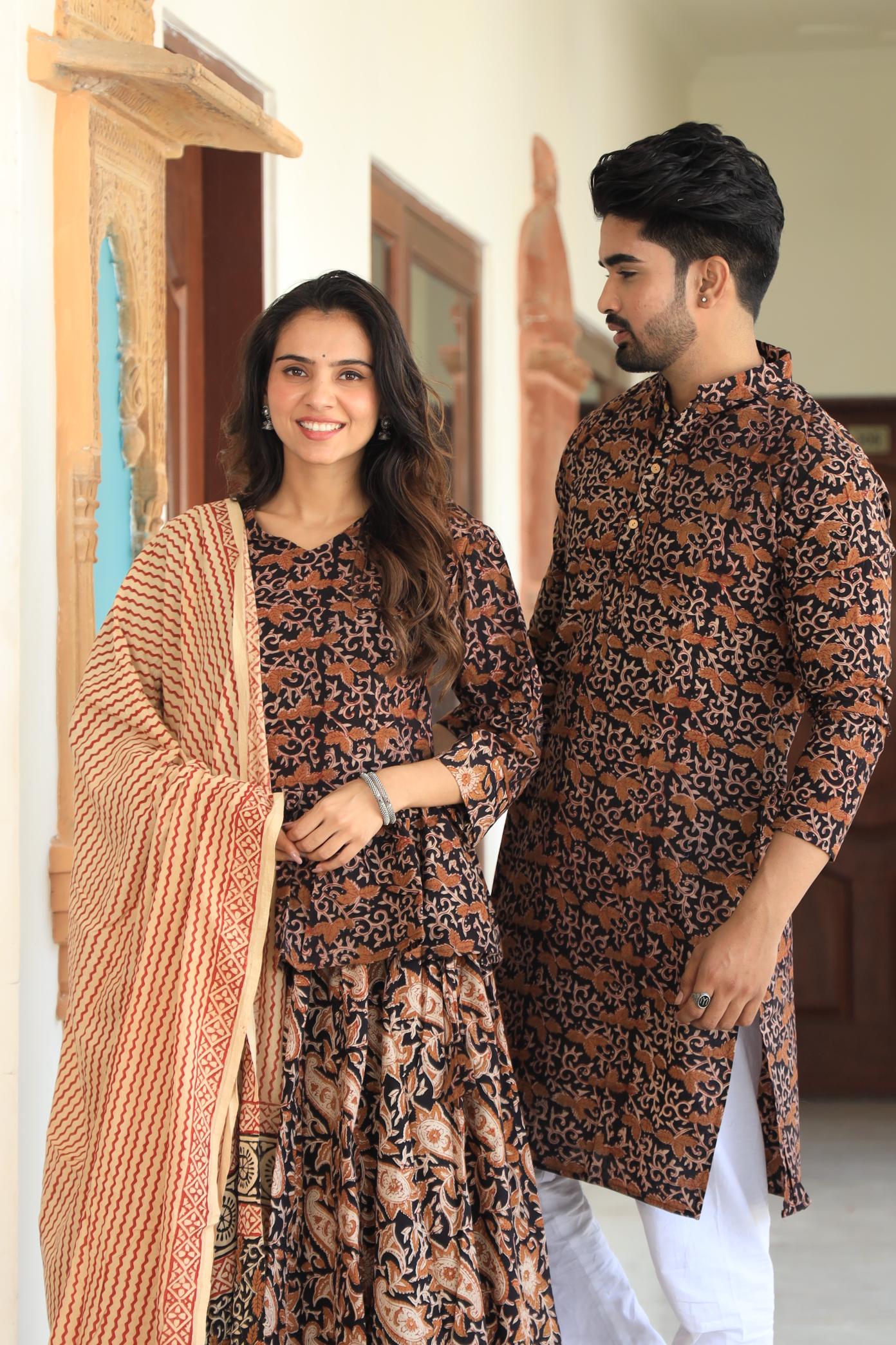 Midnight Black Hand-Printed Kalamkari Chaniya Choli & Kurta Set