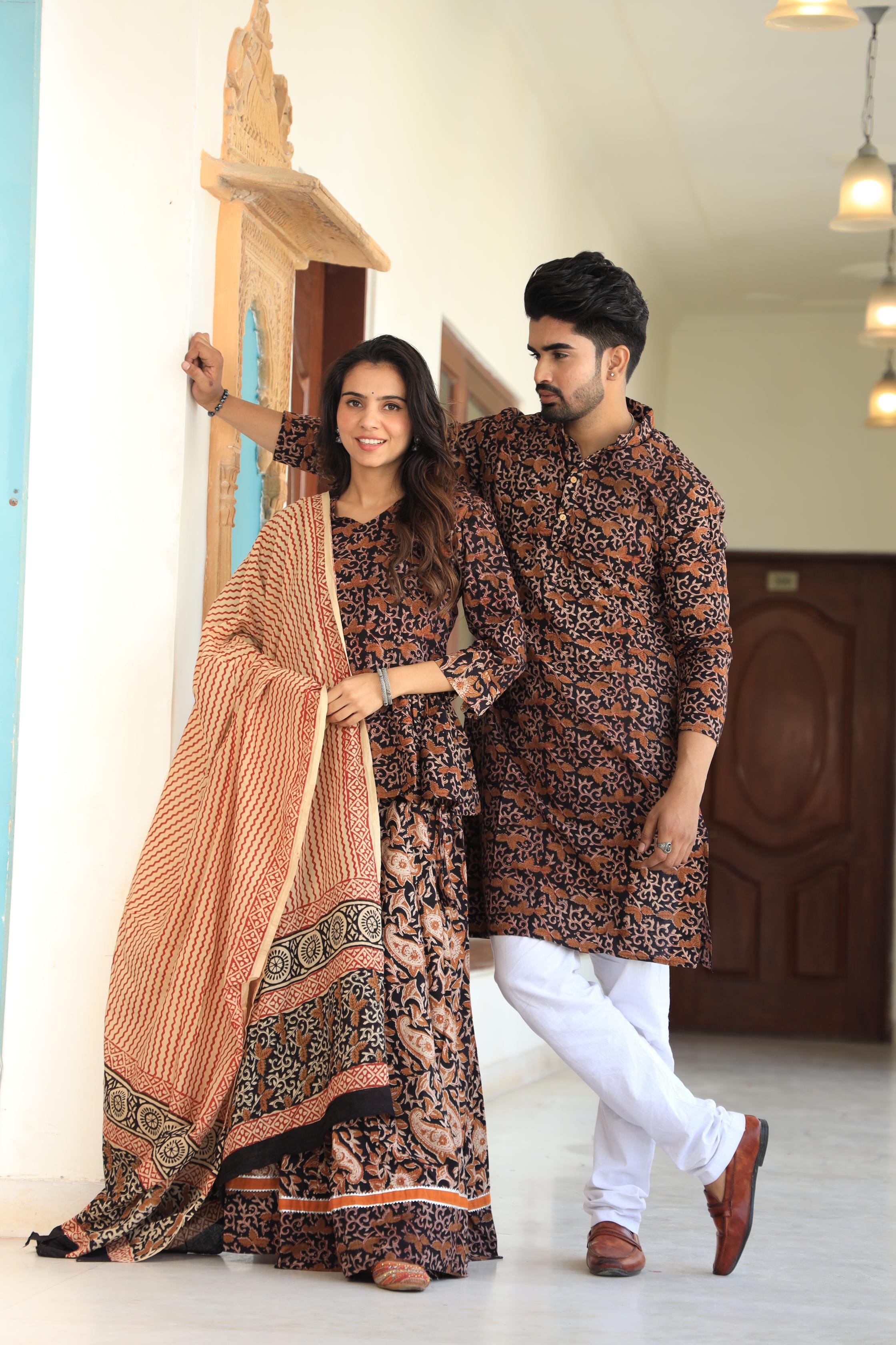 Midnight Black Hand-Printed Kalamkari Chaniya Choli & Kurta Set