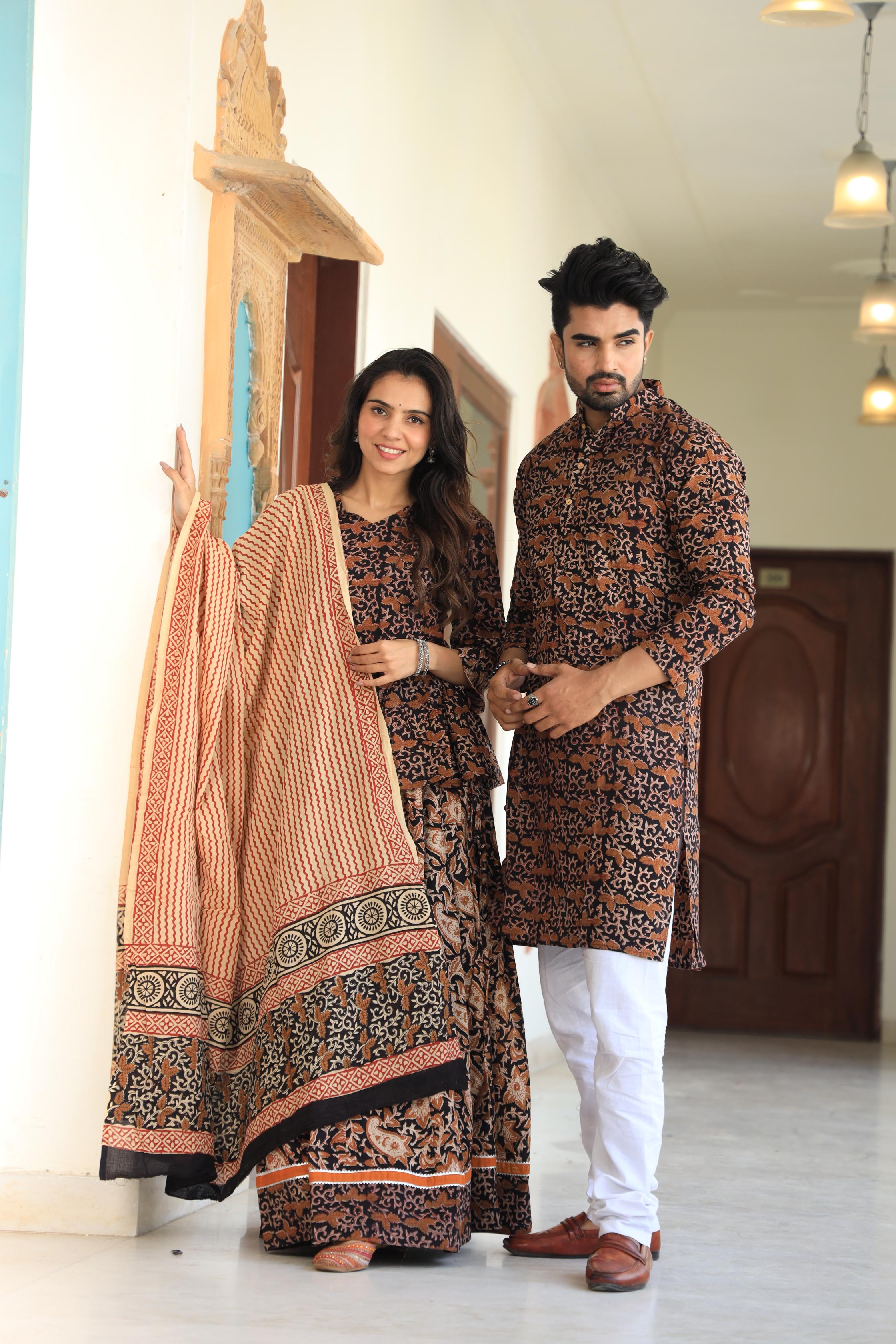 Midnight Black Hand-Printed Kalamkari Chaniya Choli & Kurta Set
