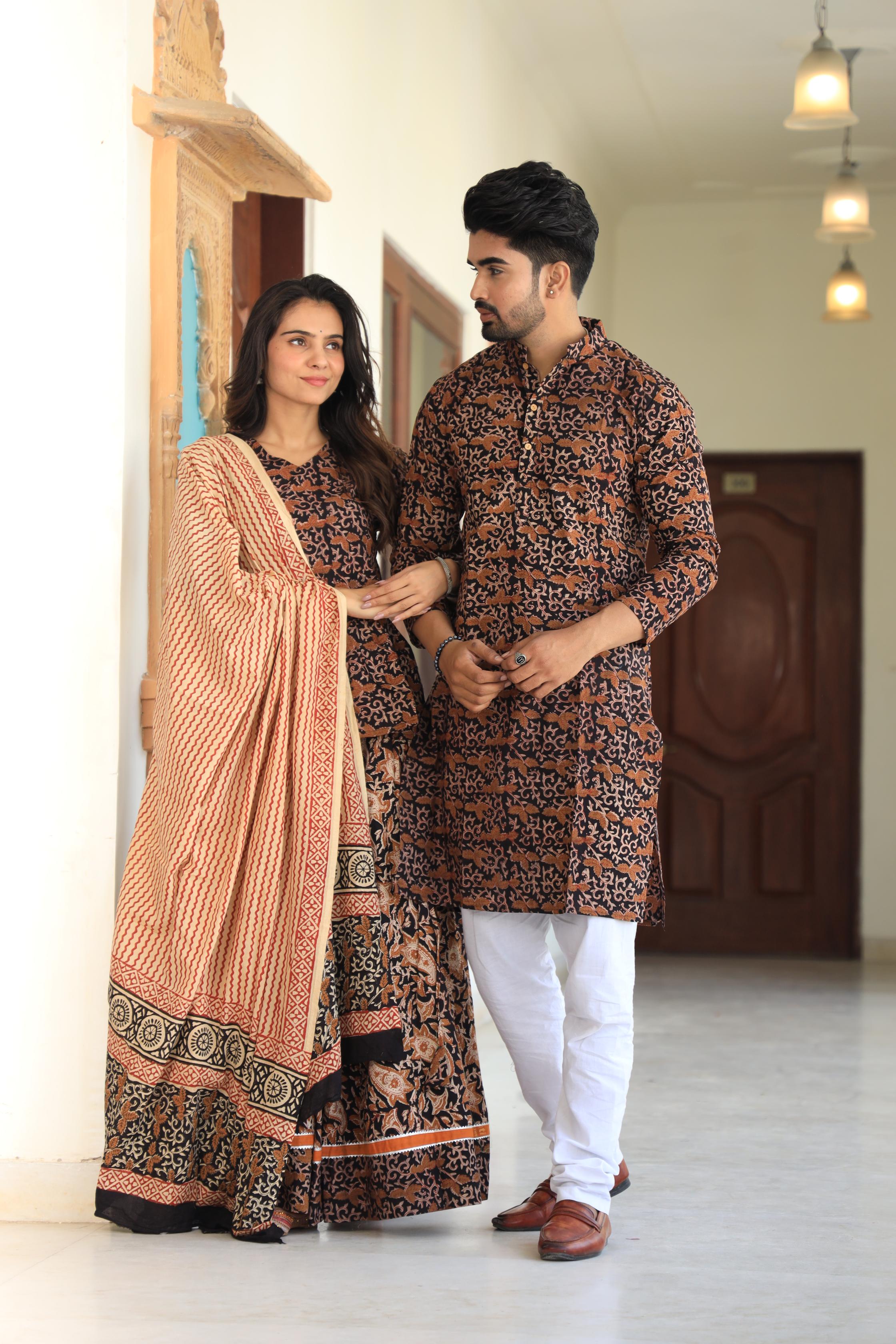 Midnight Black Hand-Printed Kalamkari Chaniya Choli & Kurta Set