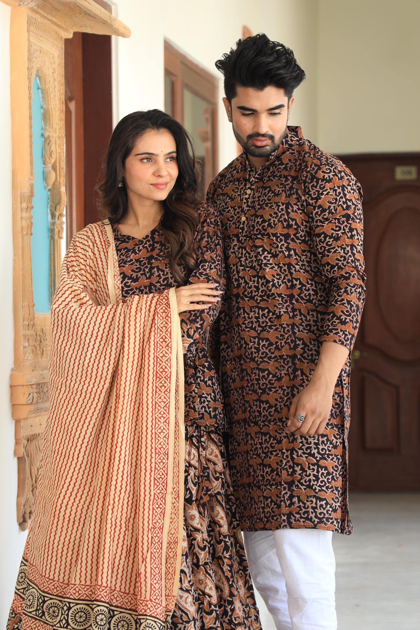 Midnight Black Hand-Printed Kalamkari Chaniya Choli & Kurta Set