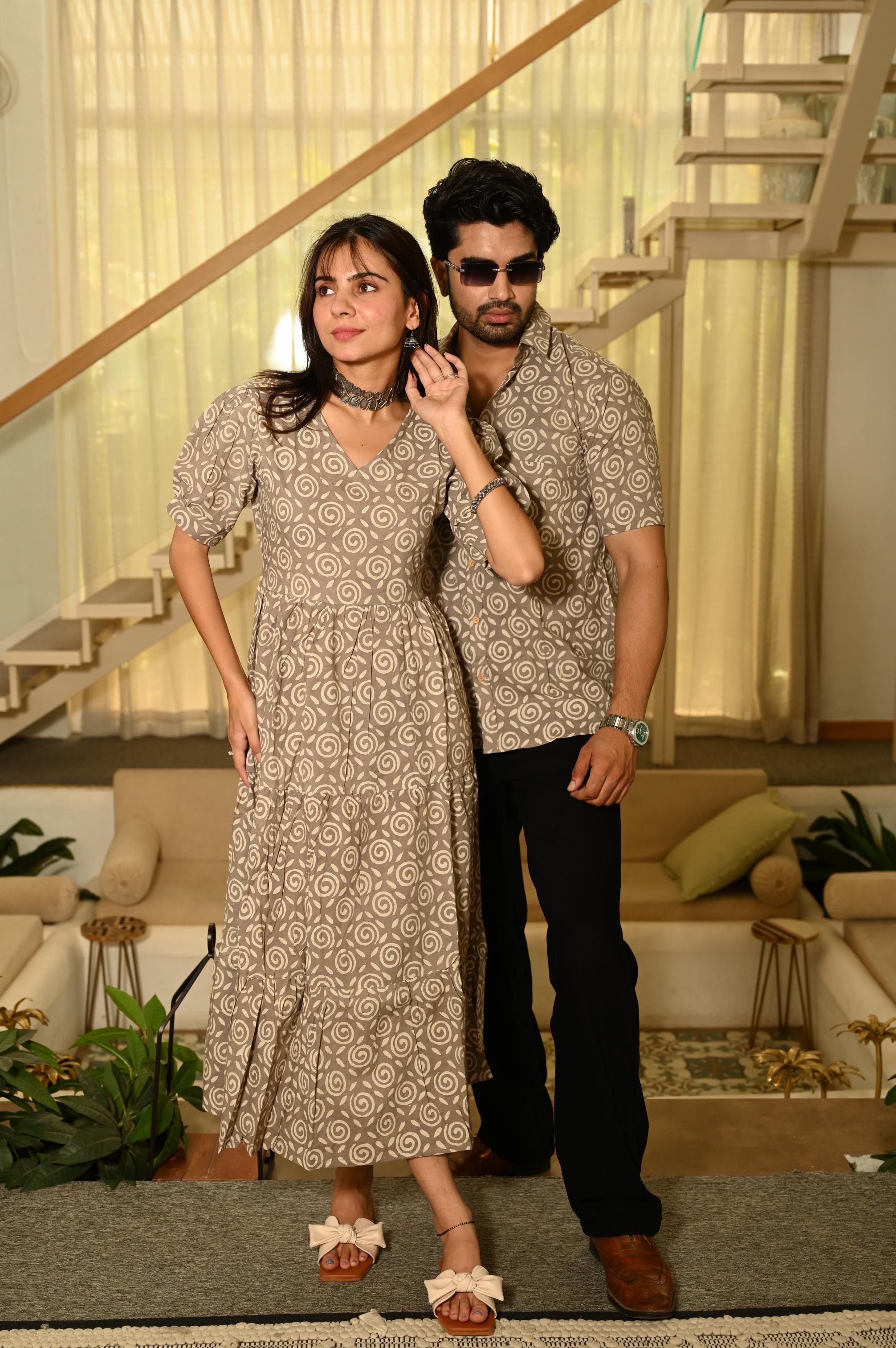 Taupe Swirl Cotton Couple Matching Set