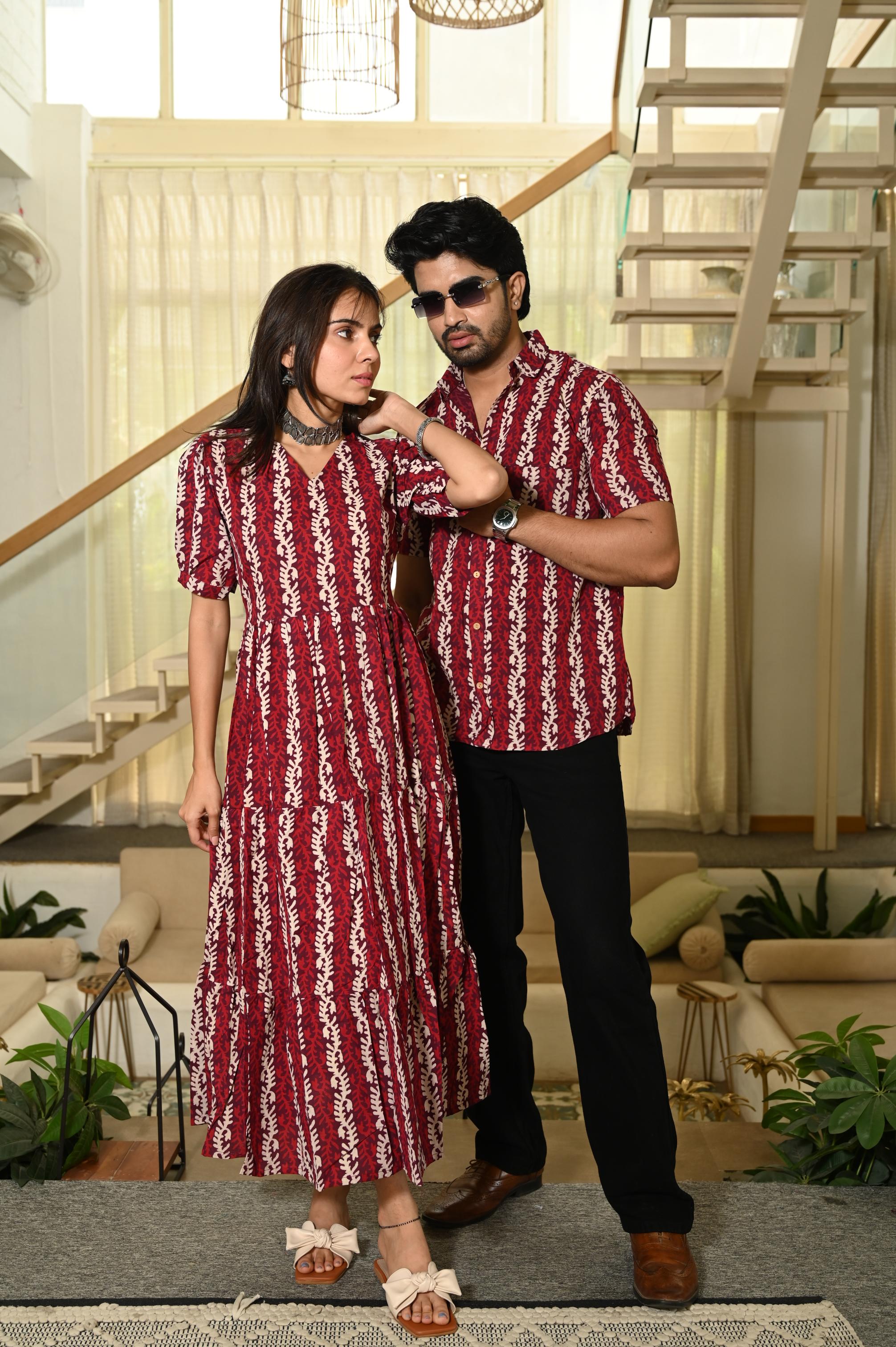 Maroon Cotton One Piece Dress & Shirt Set