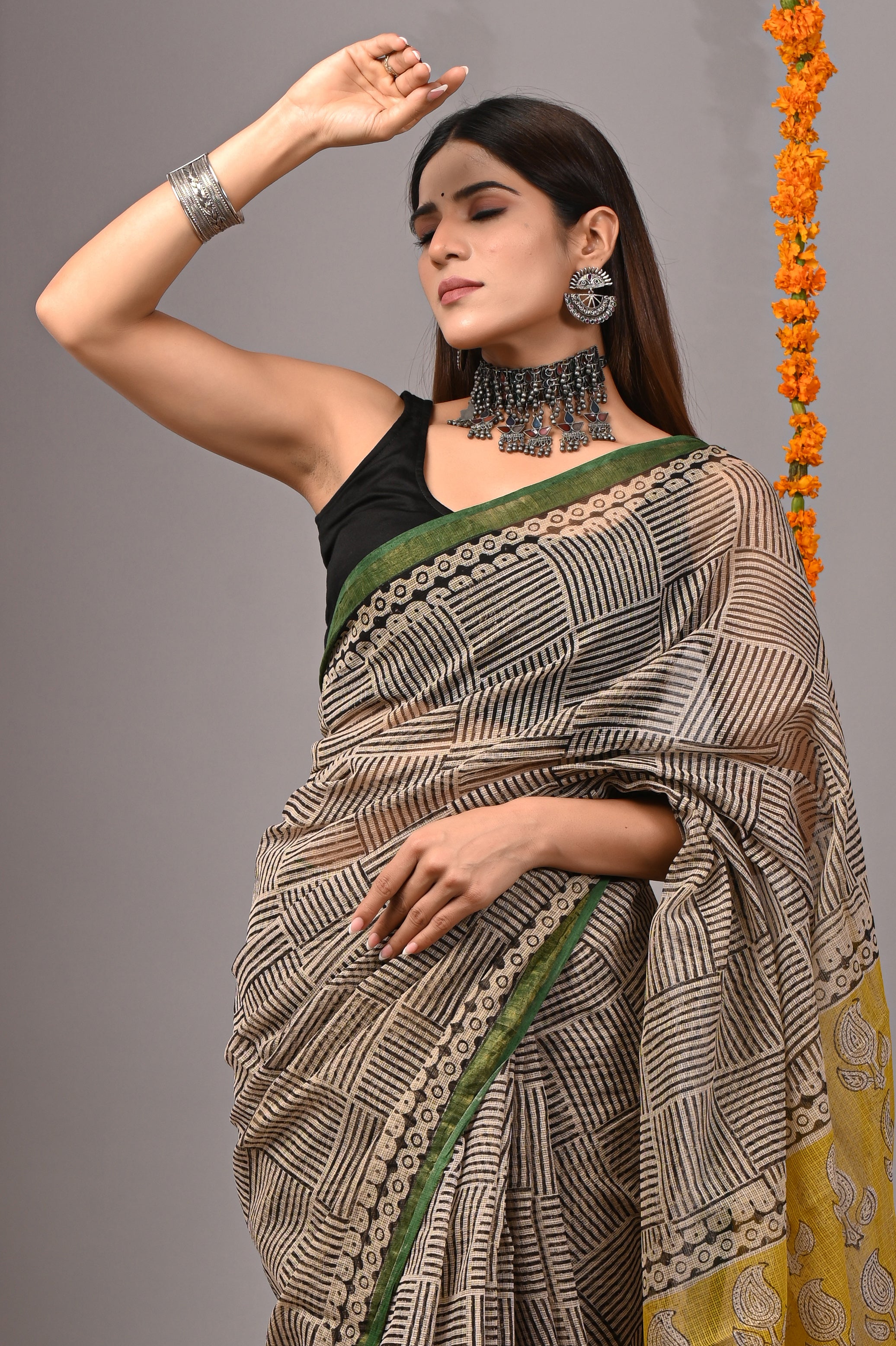 Beige & Yellow Contrast Kota Doria Saree