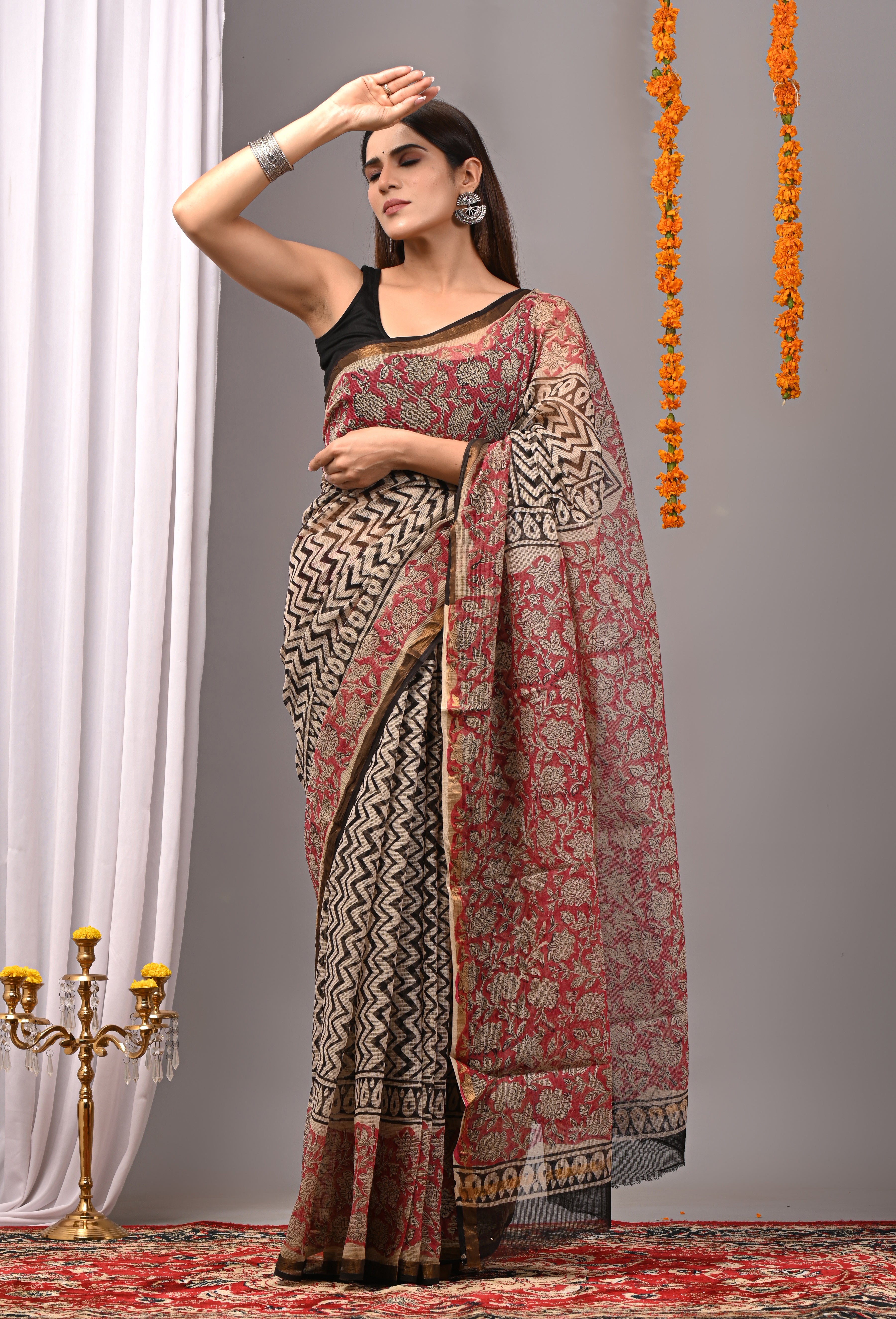 Brick Red Cotton Silk Kota Doria Saree