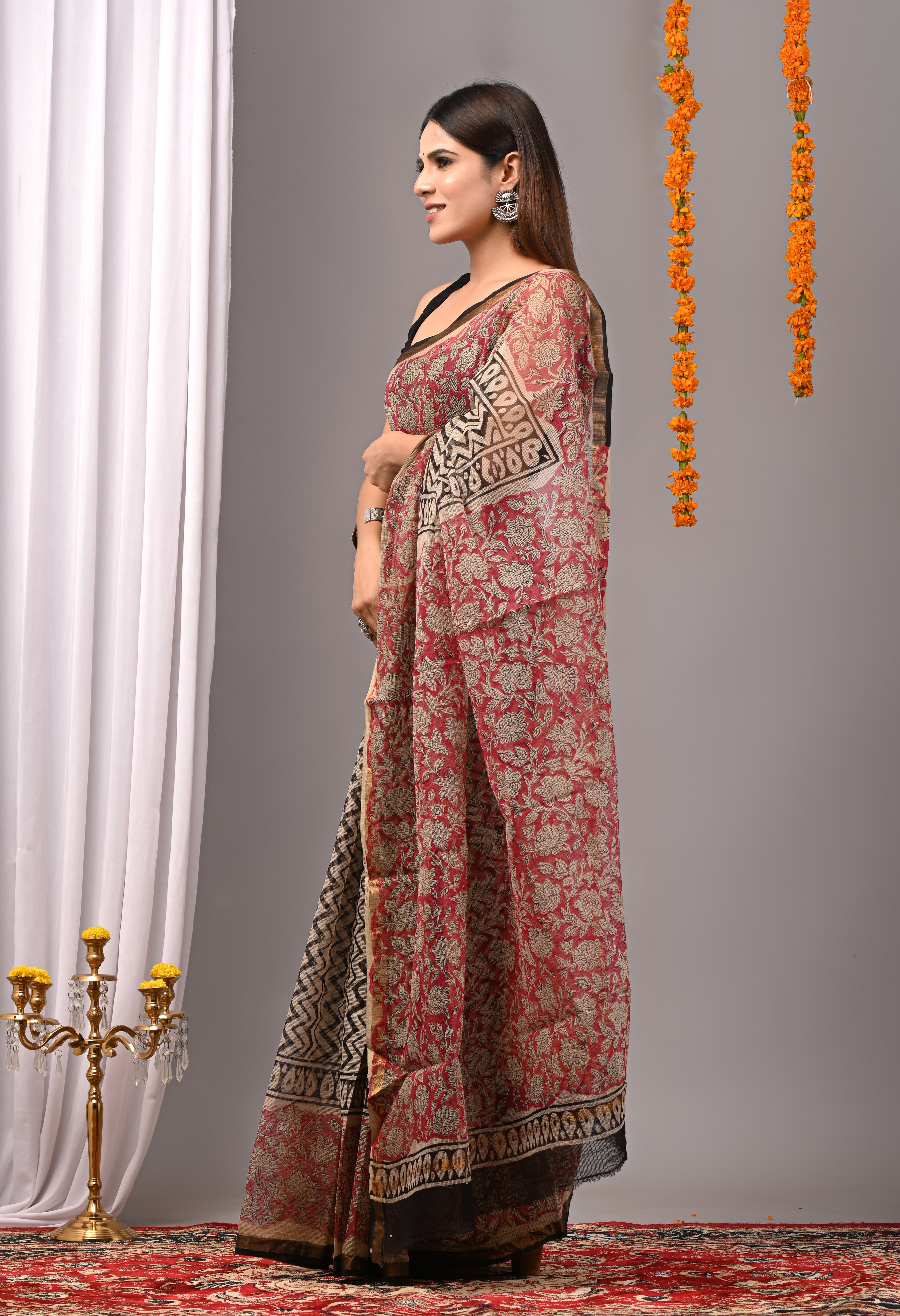 Brick Red Cotton Silk Kota Doria Saree