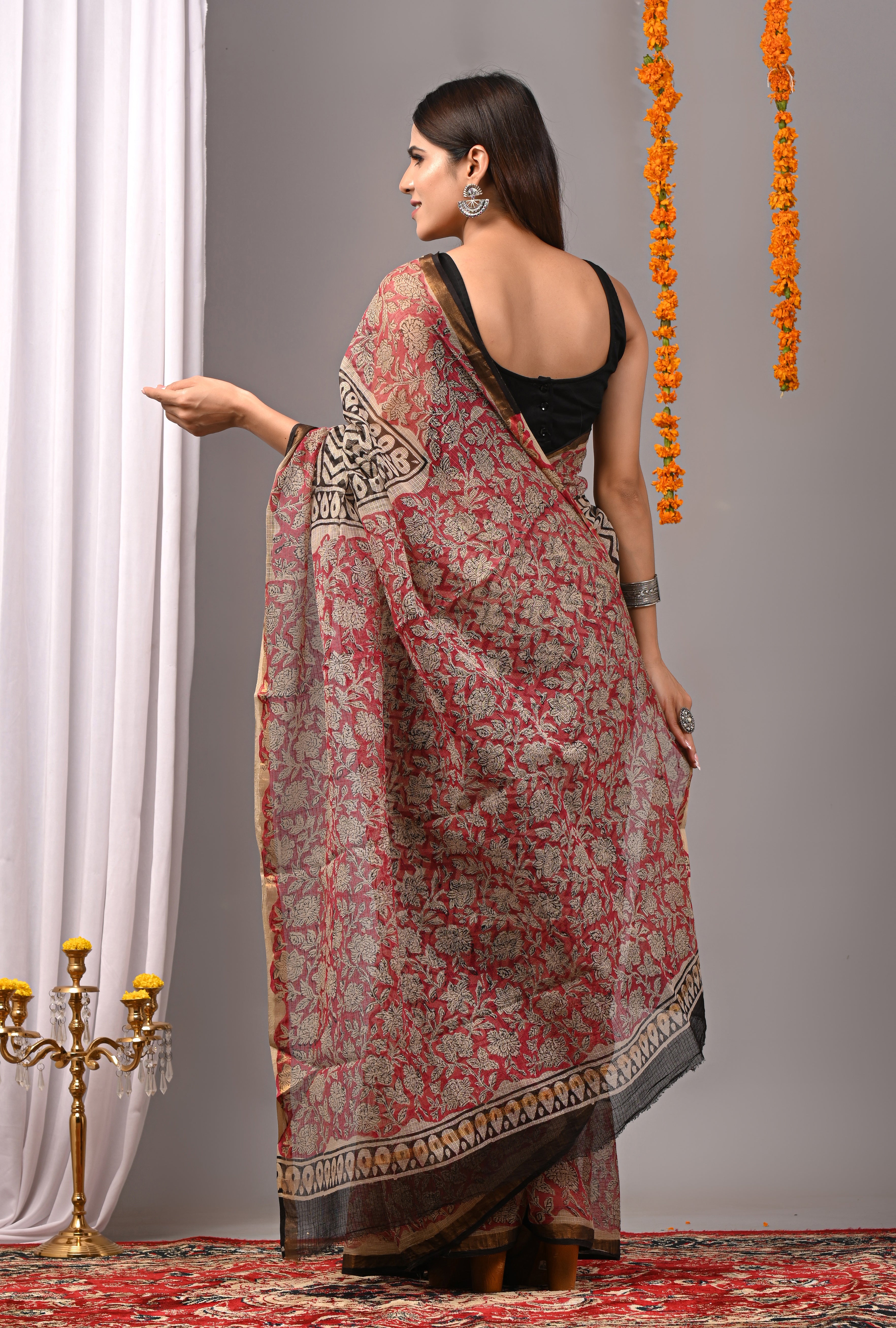 Brick Red Cotton Silk Kota Doria Saree