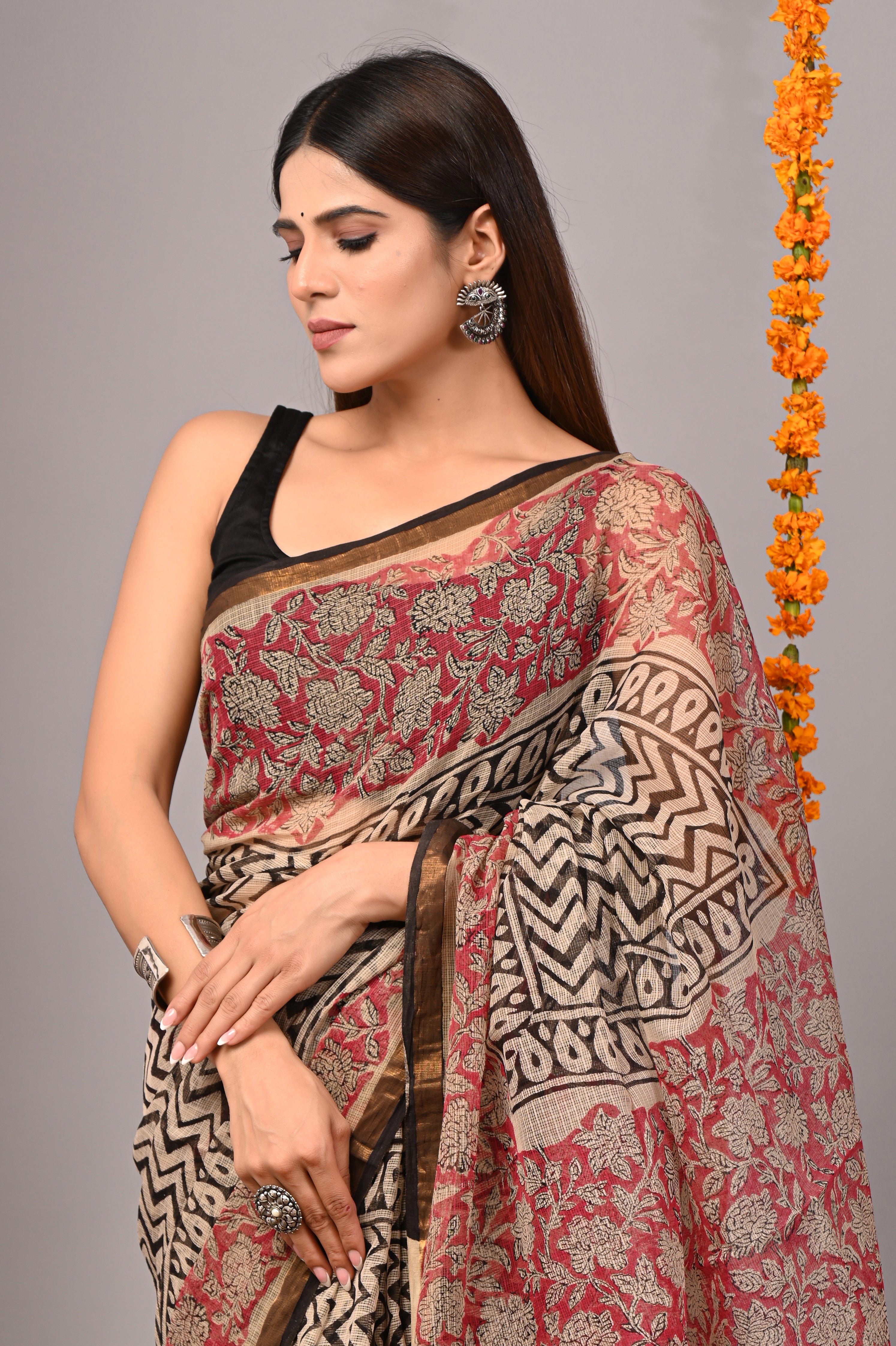 Brick Red Cotton Silk Kota Doria Saree