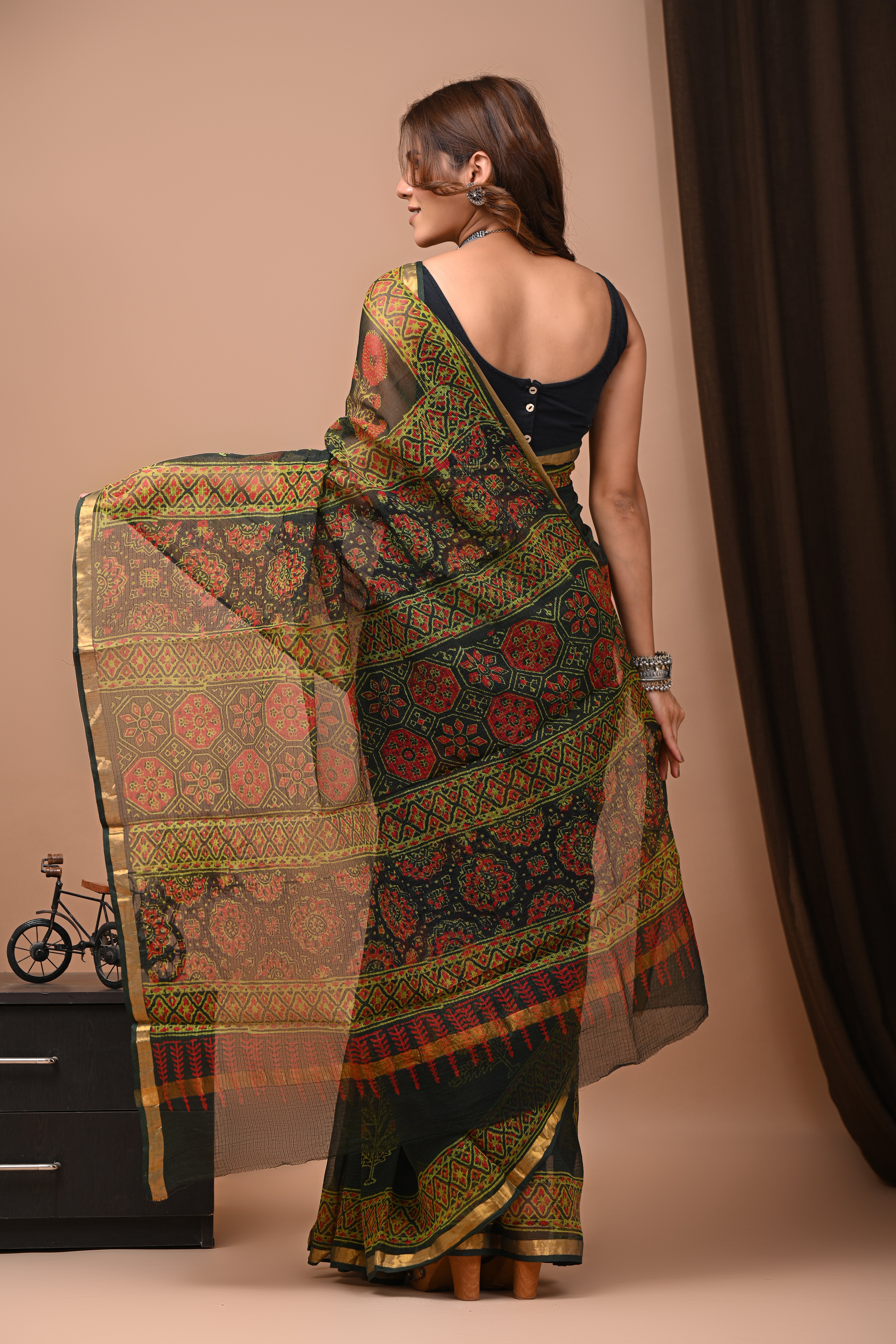 Forest Green Kota Doria Saree