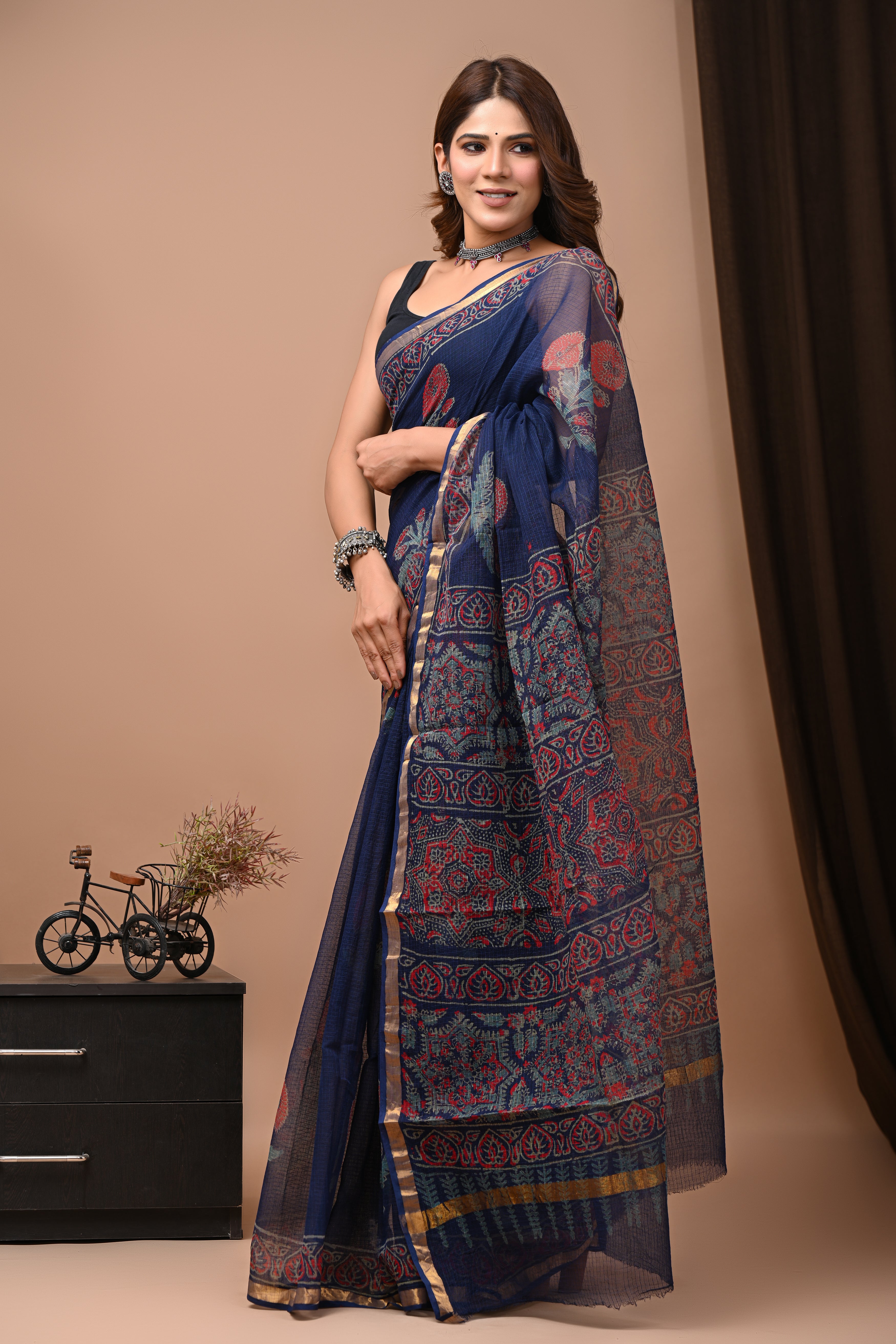 Navy Blue Kota Doria Saree