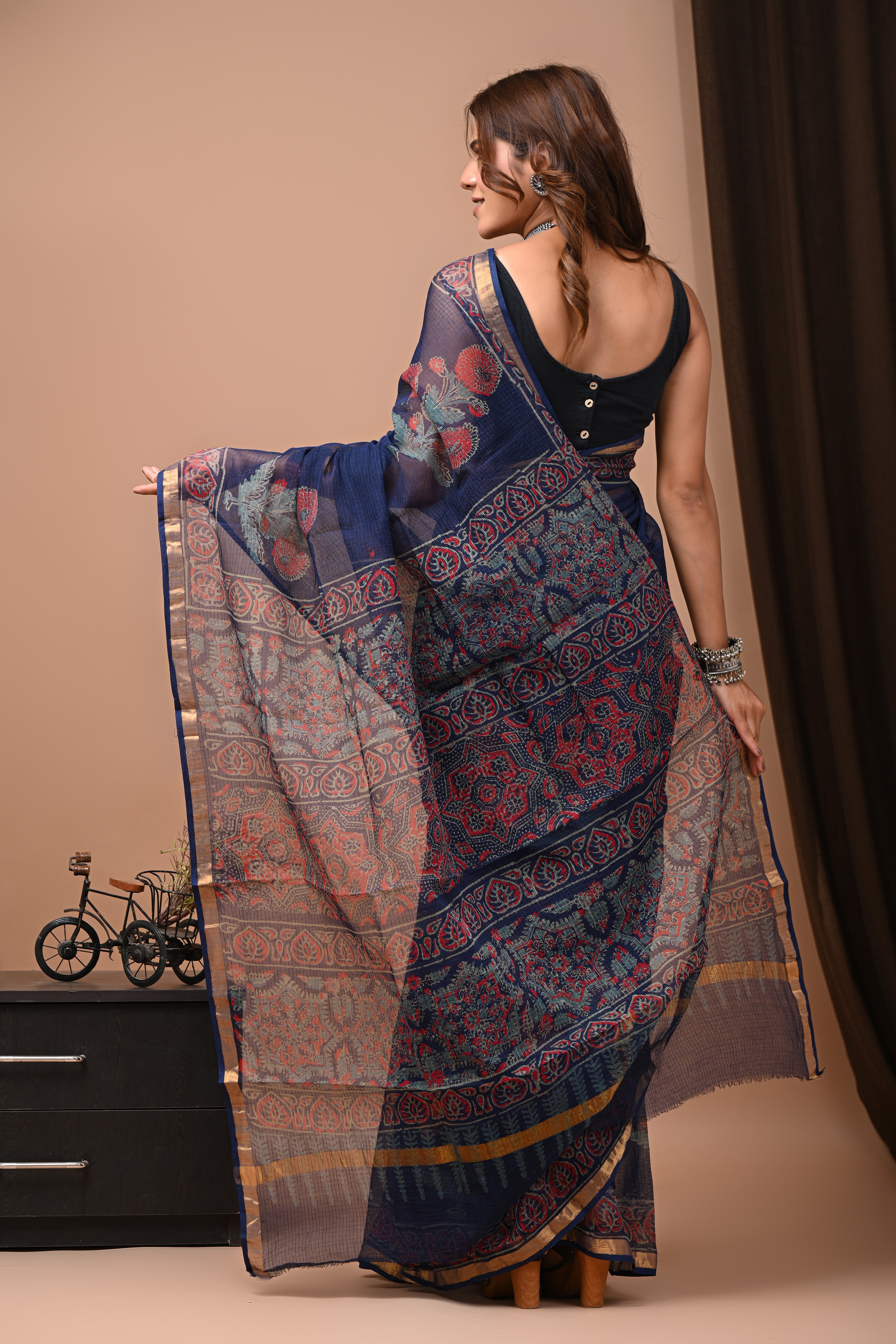Navy Blue Kota Doria Saree