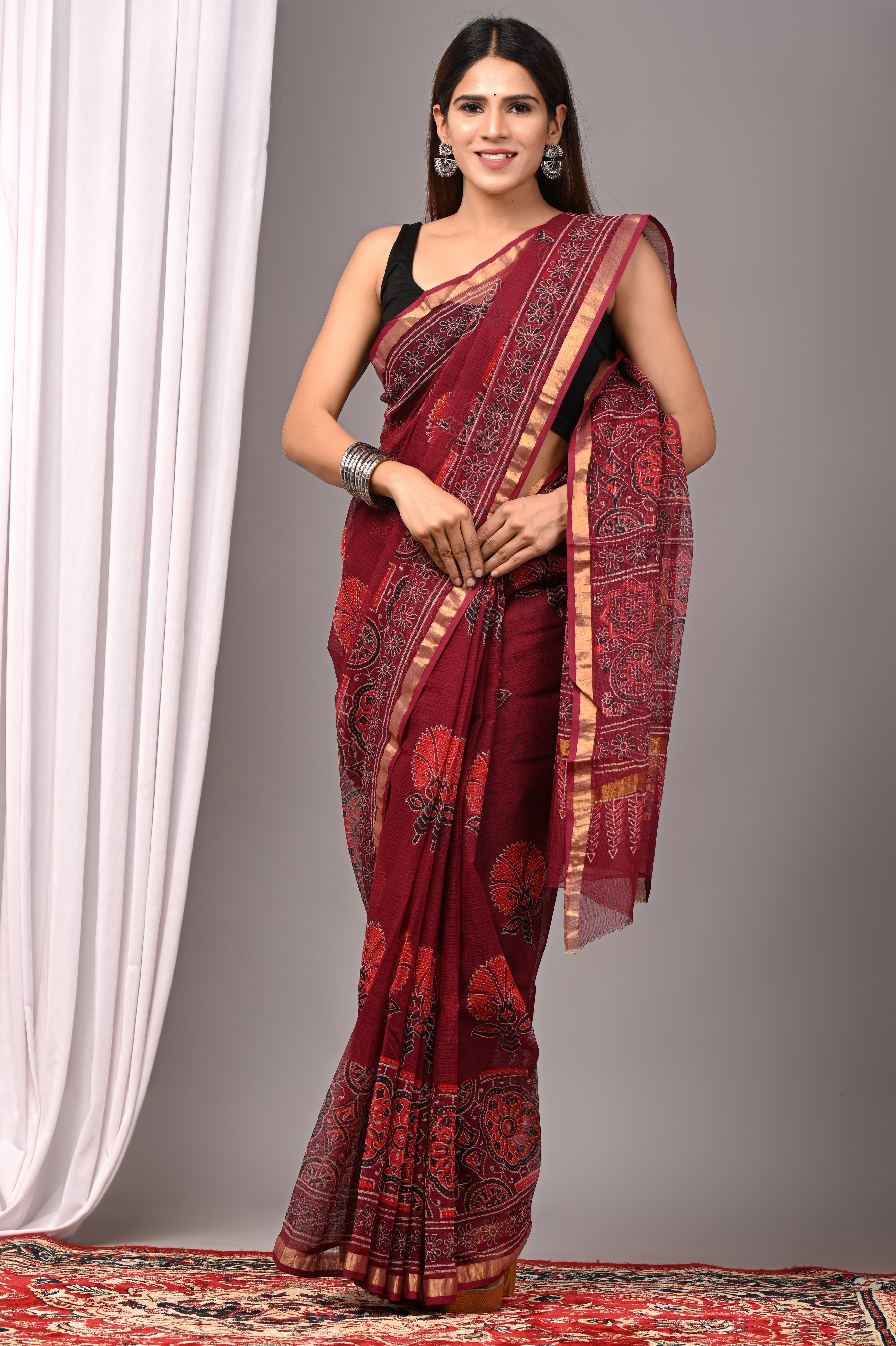 Ruby Red Kota Doria Festive Saree