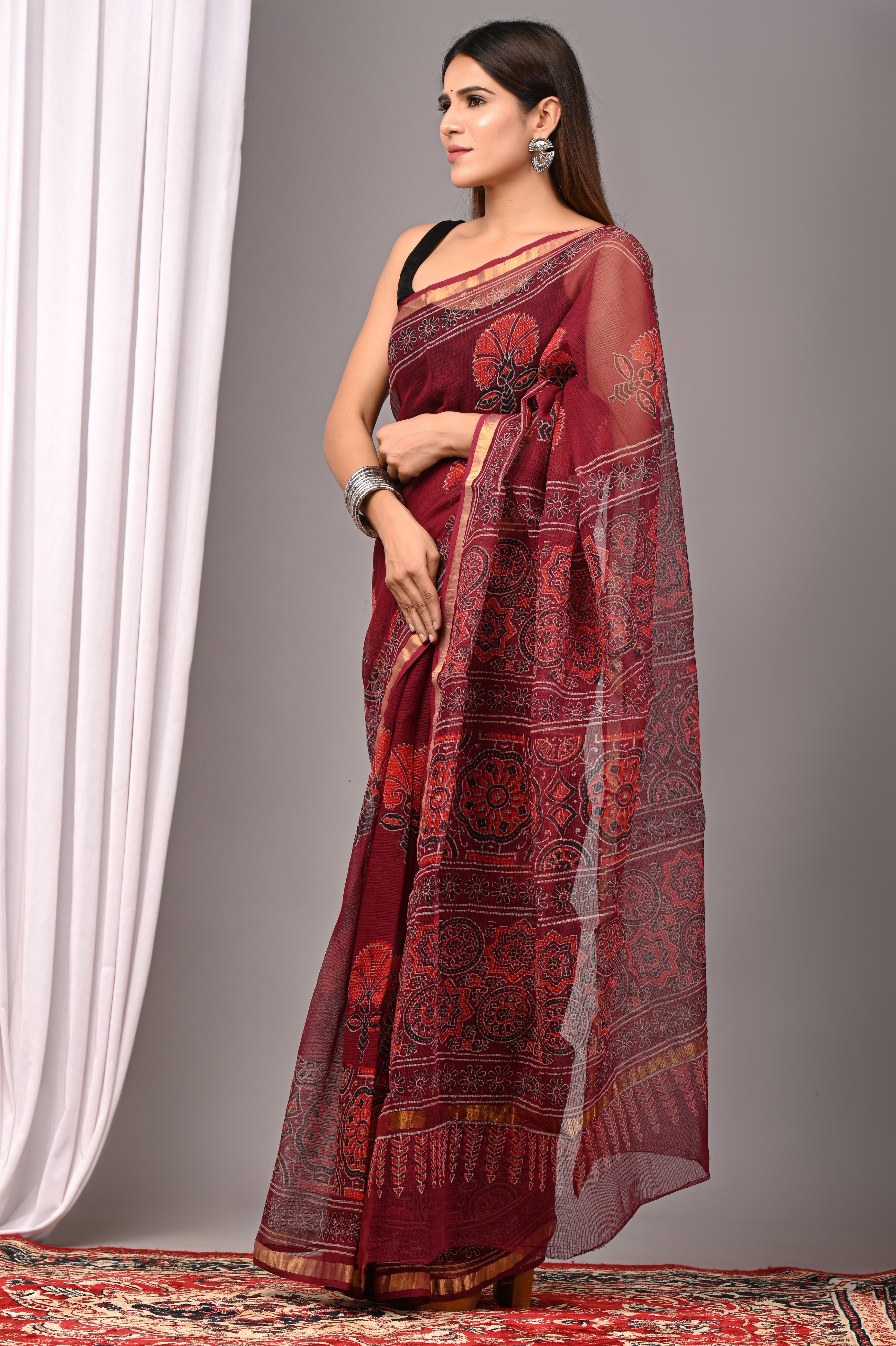 Ruby Red Kota Doria Festive Saree