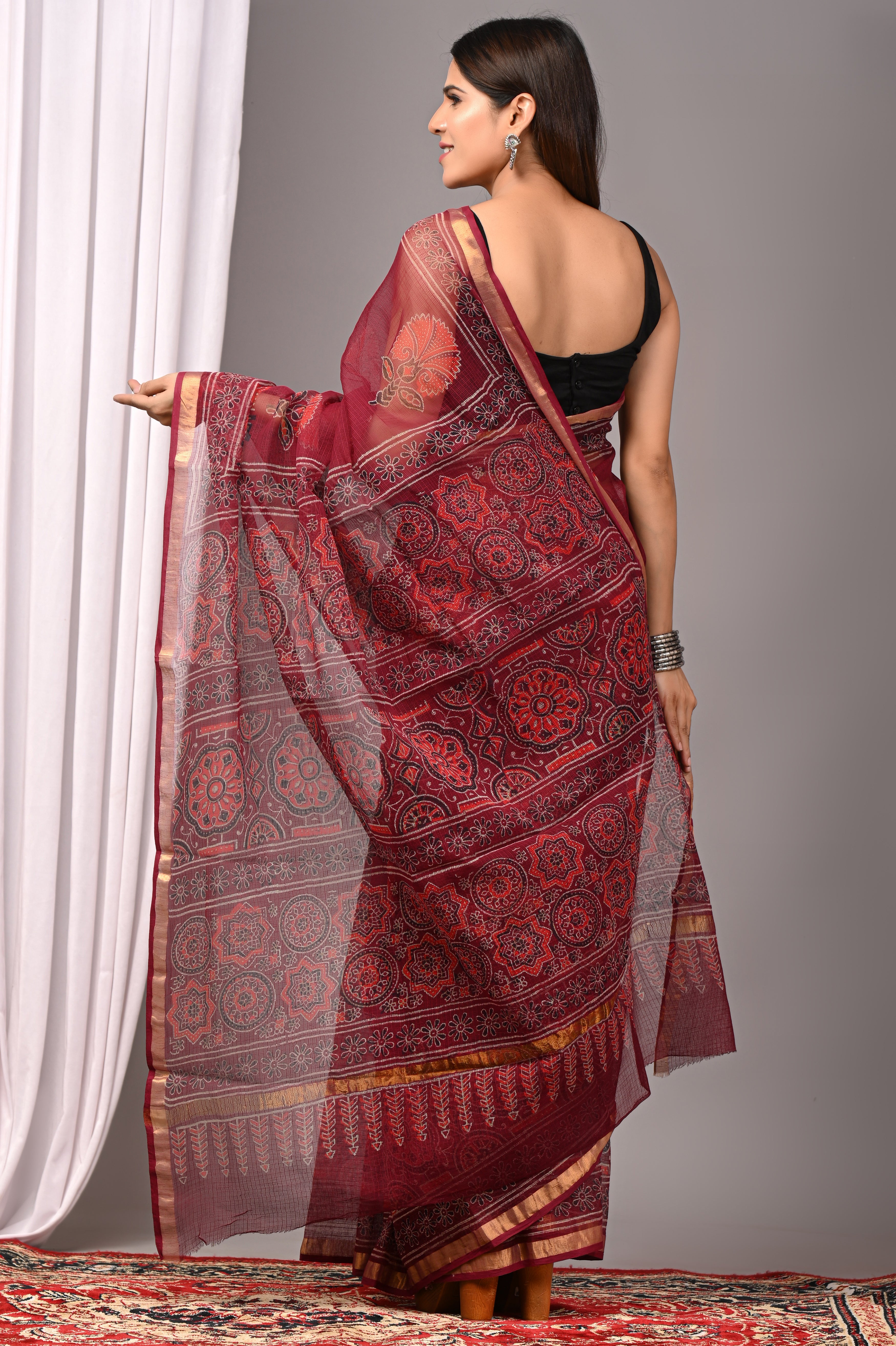 Ruby Red Kota Doria Festive Saree