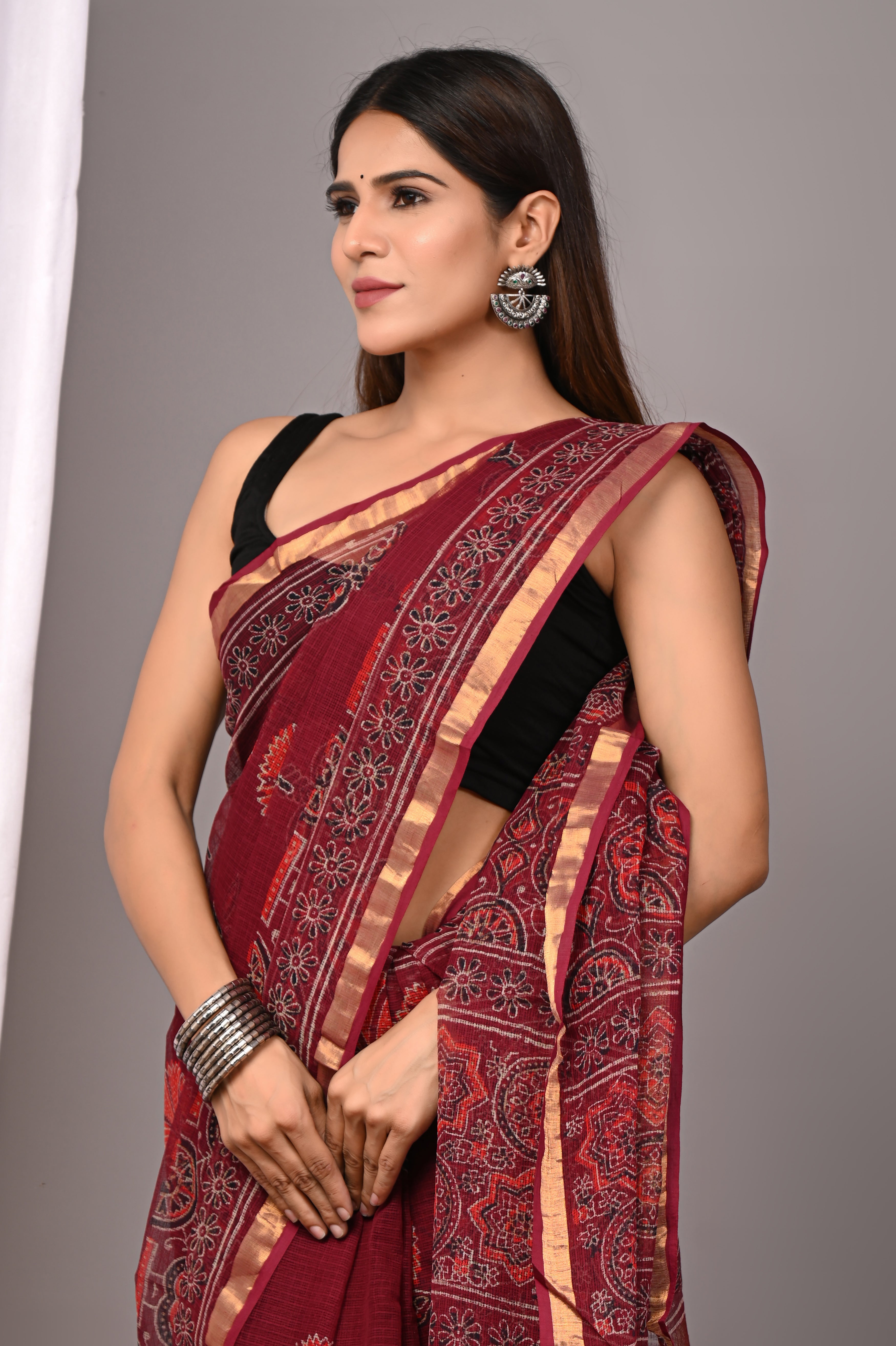 Ruby Red Kota Doria Festive Saree