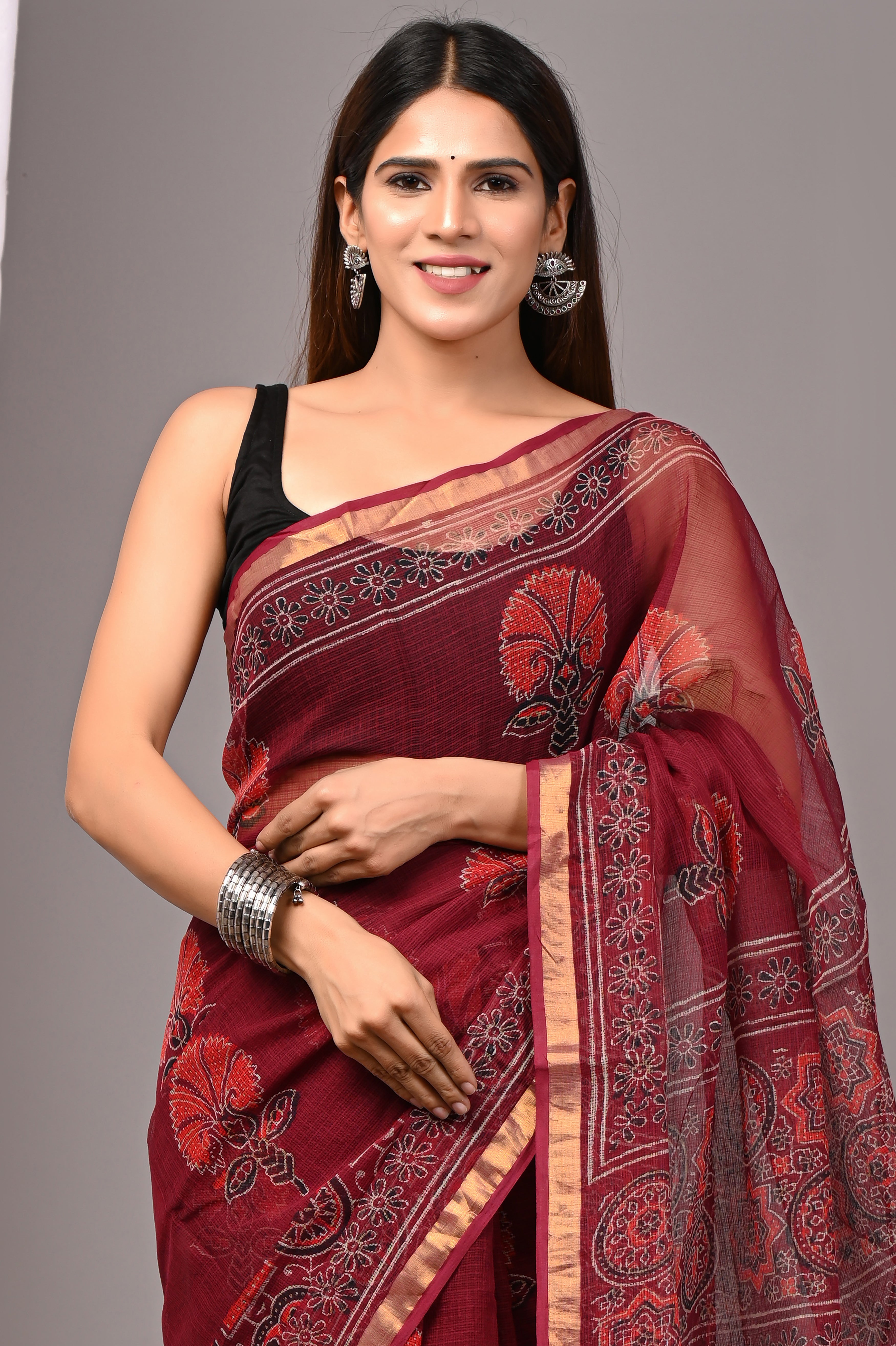 Ruby Red Kota Doria Festive Saree
