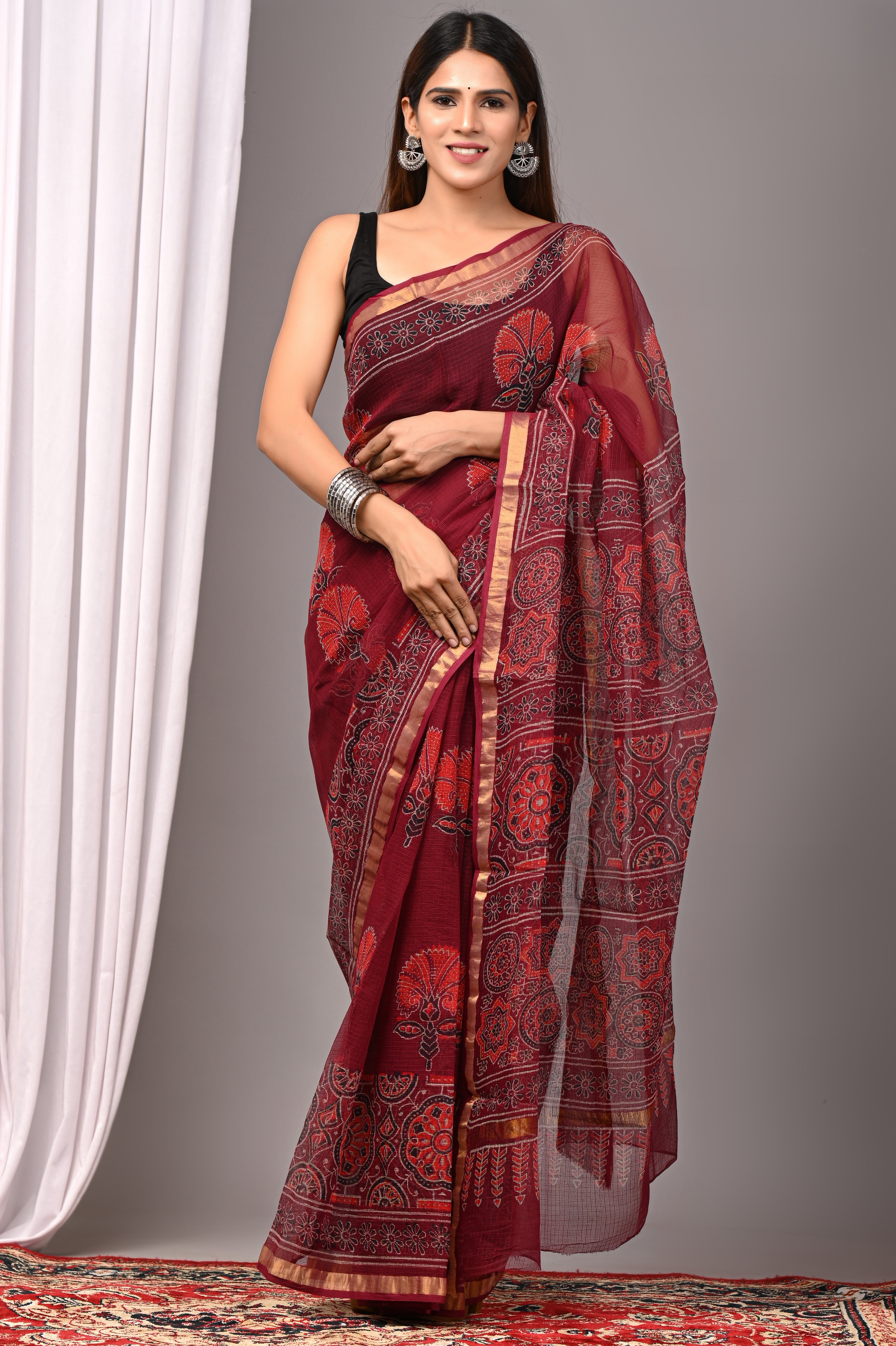 Ruby Red Kota Doria Festive Saree