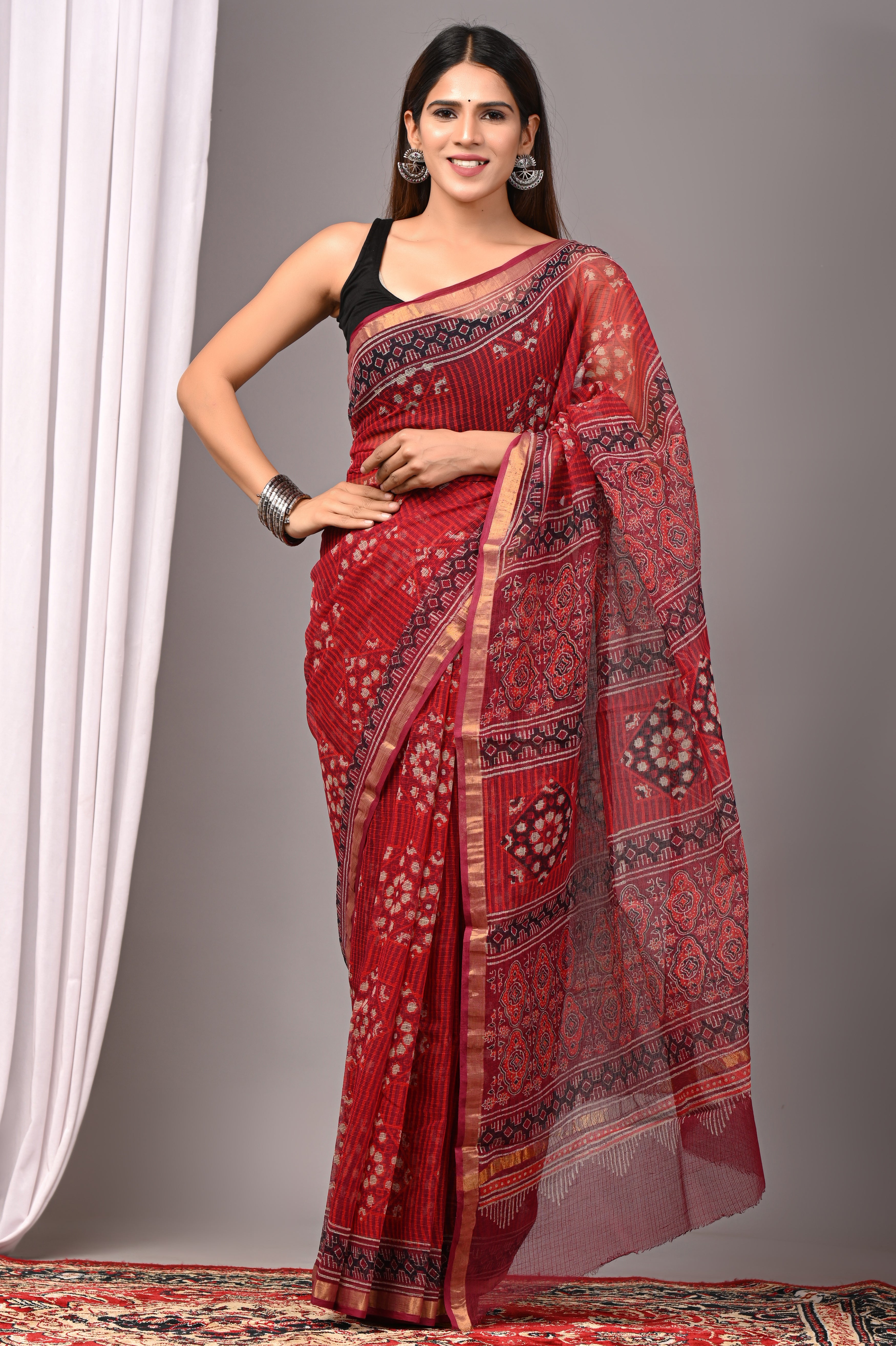 Classic Red Kota Doria Festive Saree