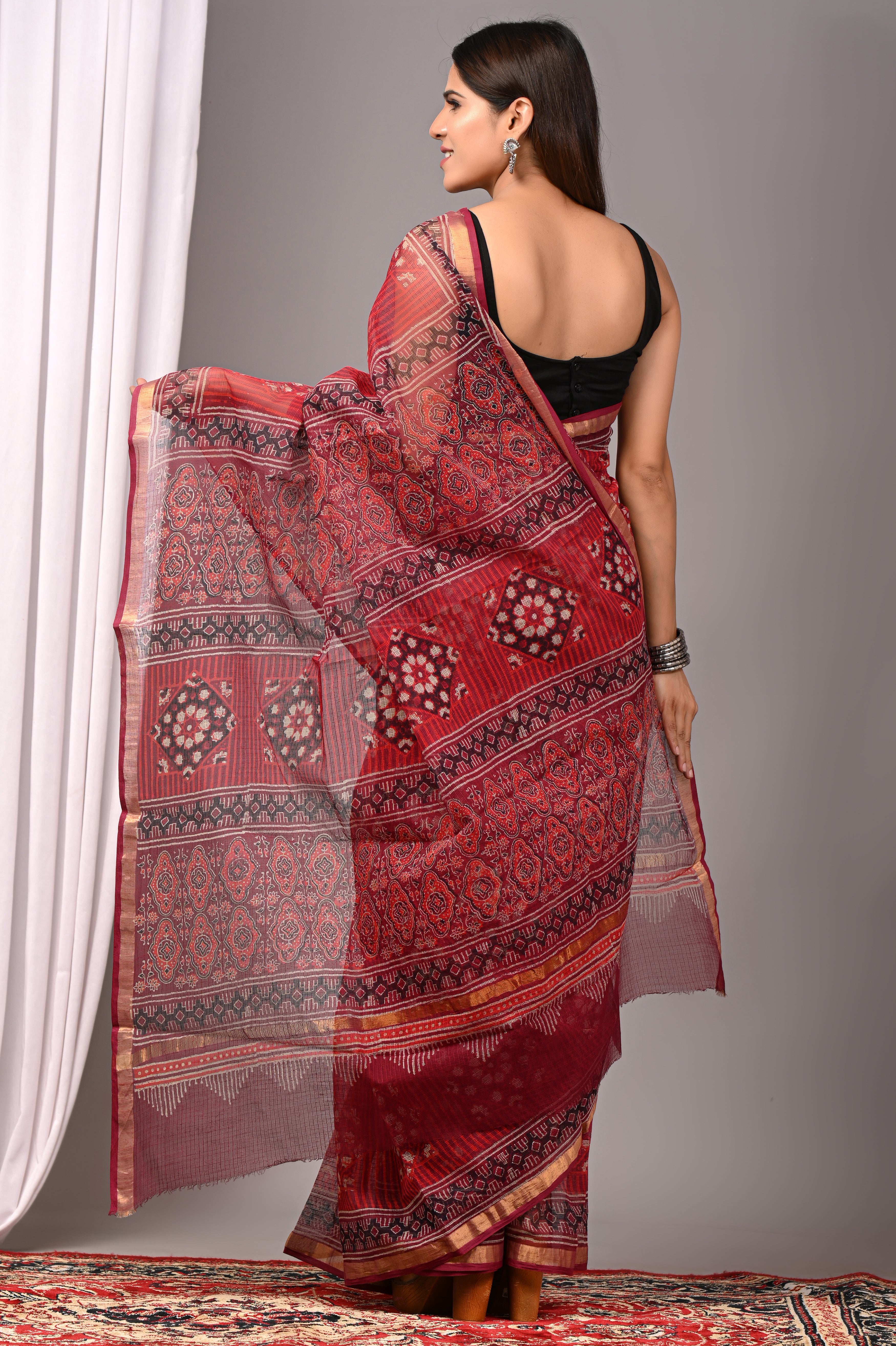 Classic Red Kota Doria Festive Saree