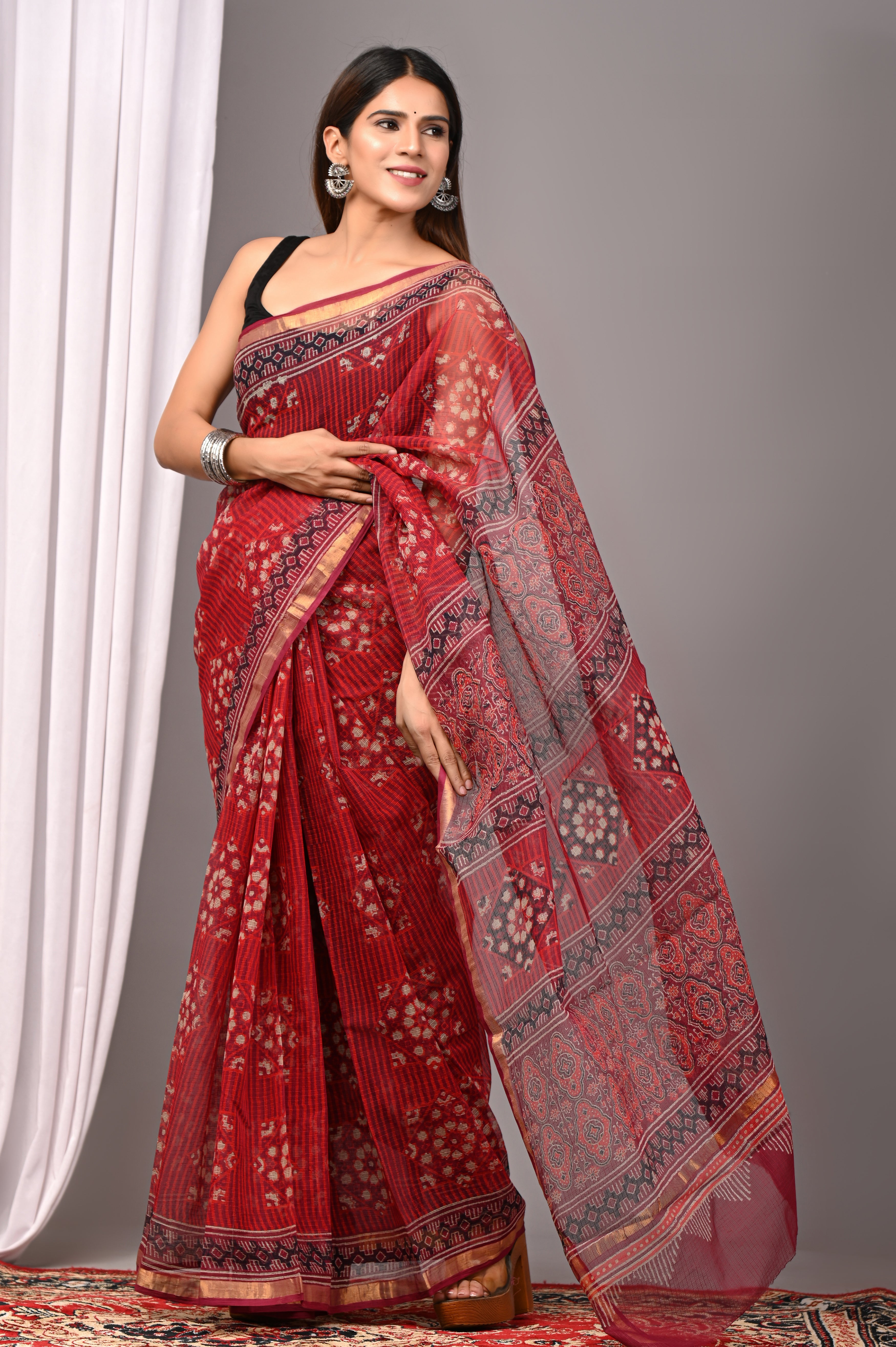Classic Red Kota Doria Festive Saree