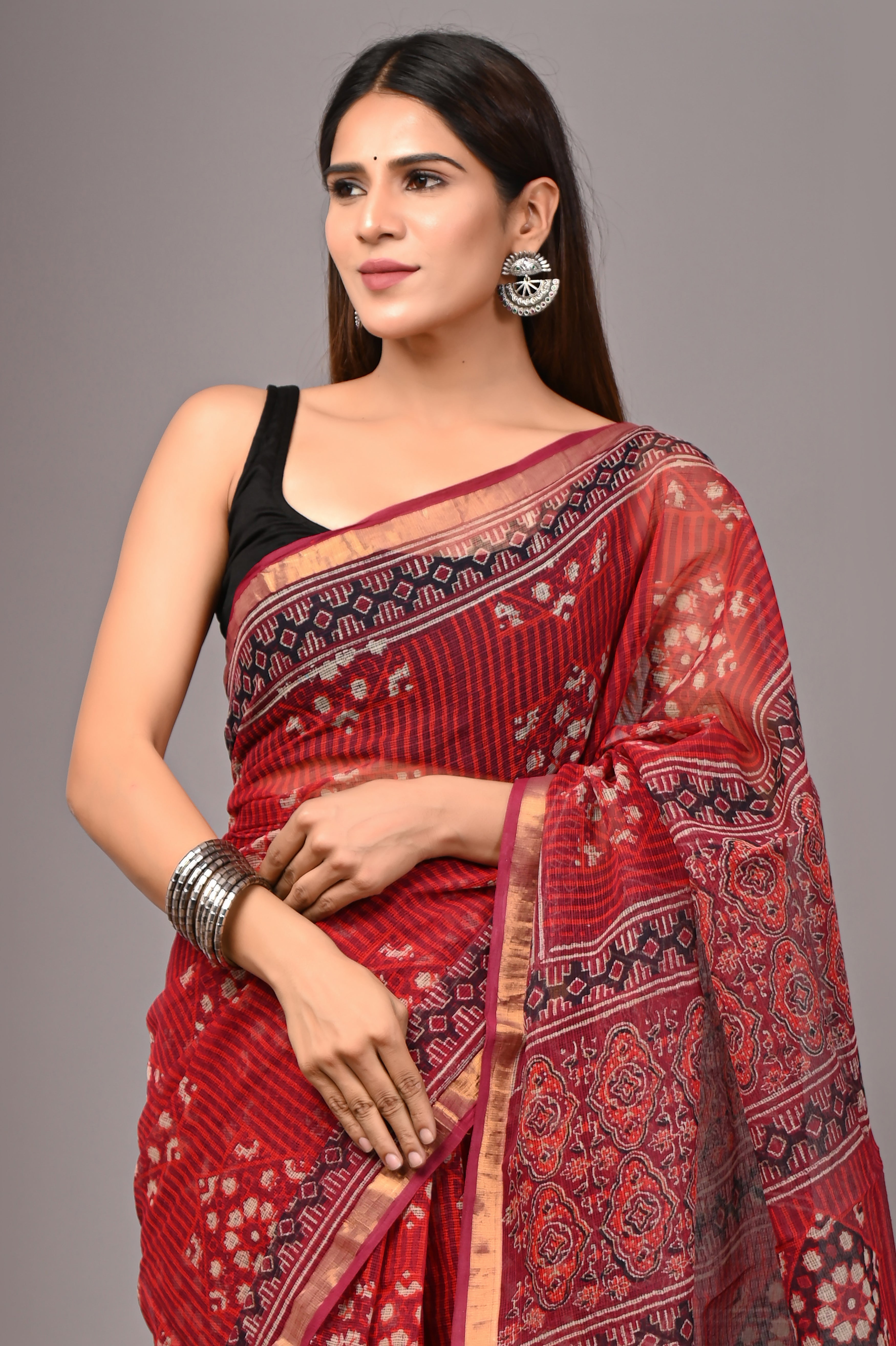 Classic Red Kota Doria Festive Saree