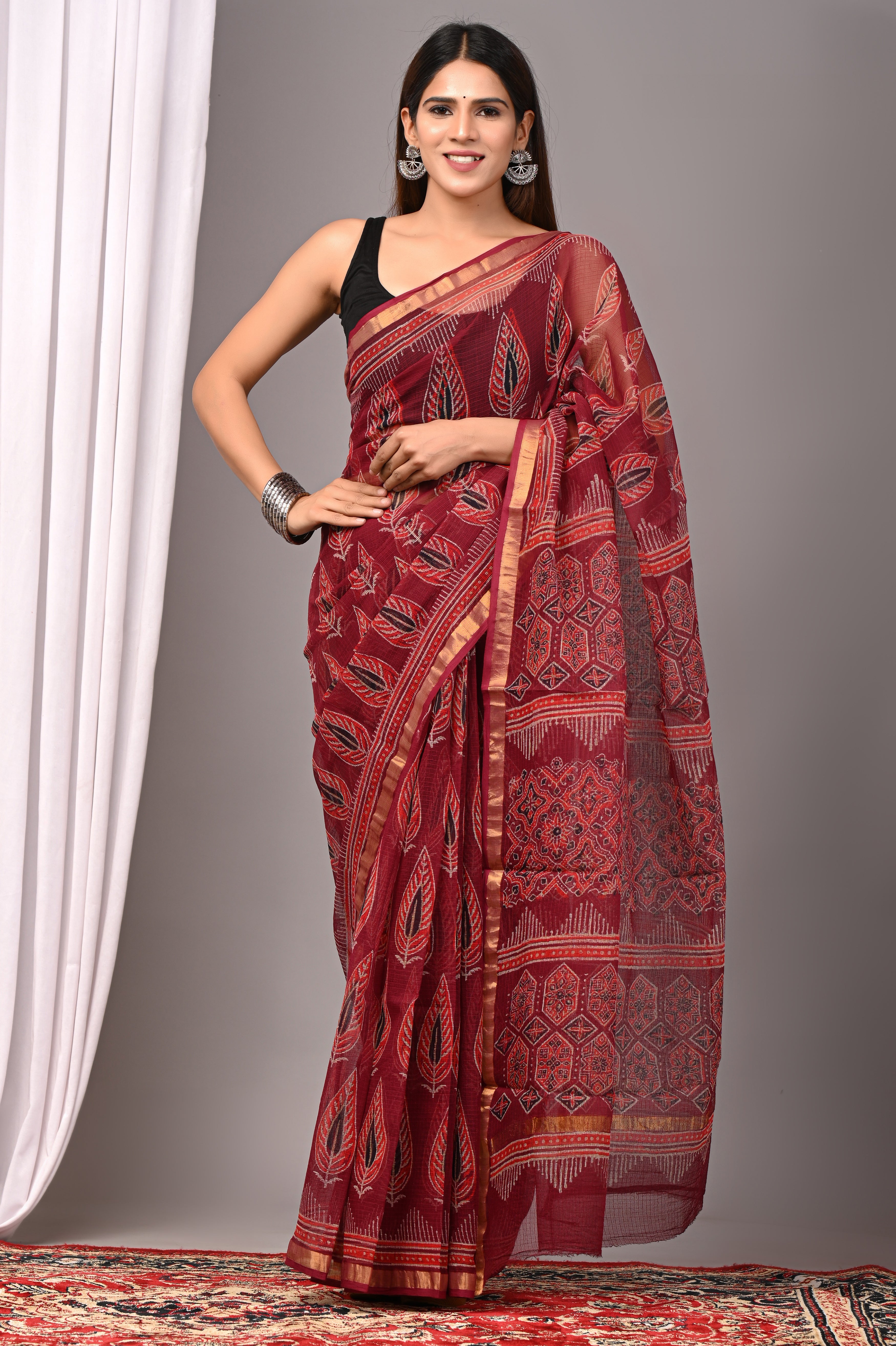 Deep Maroon Kota Doria Saree