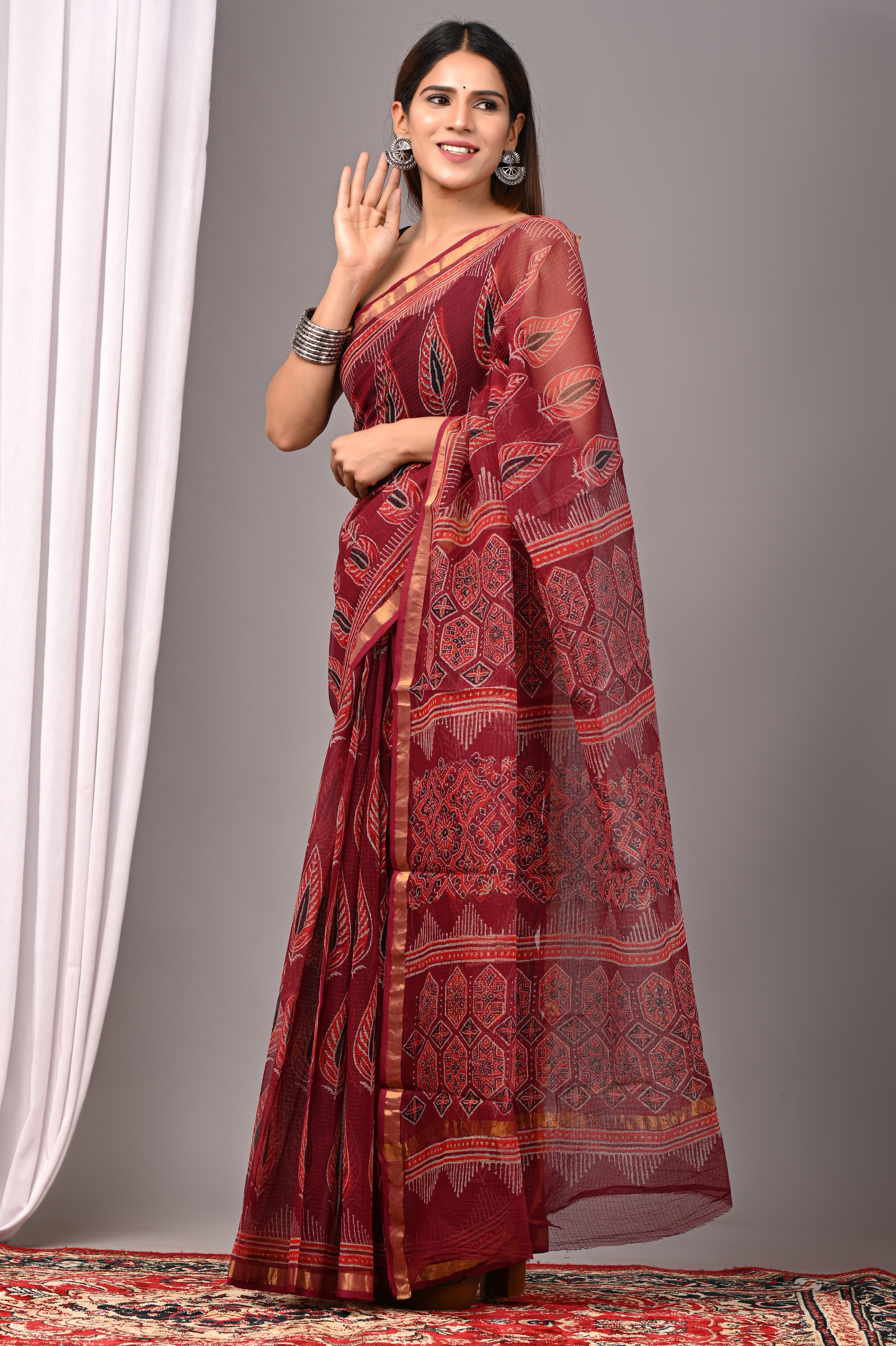 Deep Maroon Kota Doria Saree