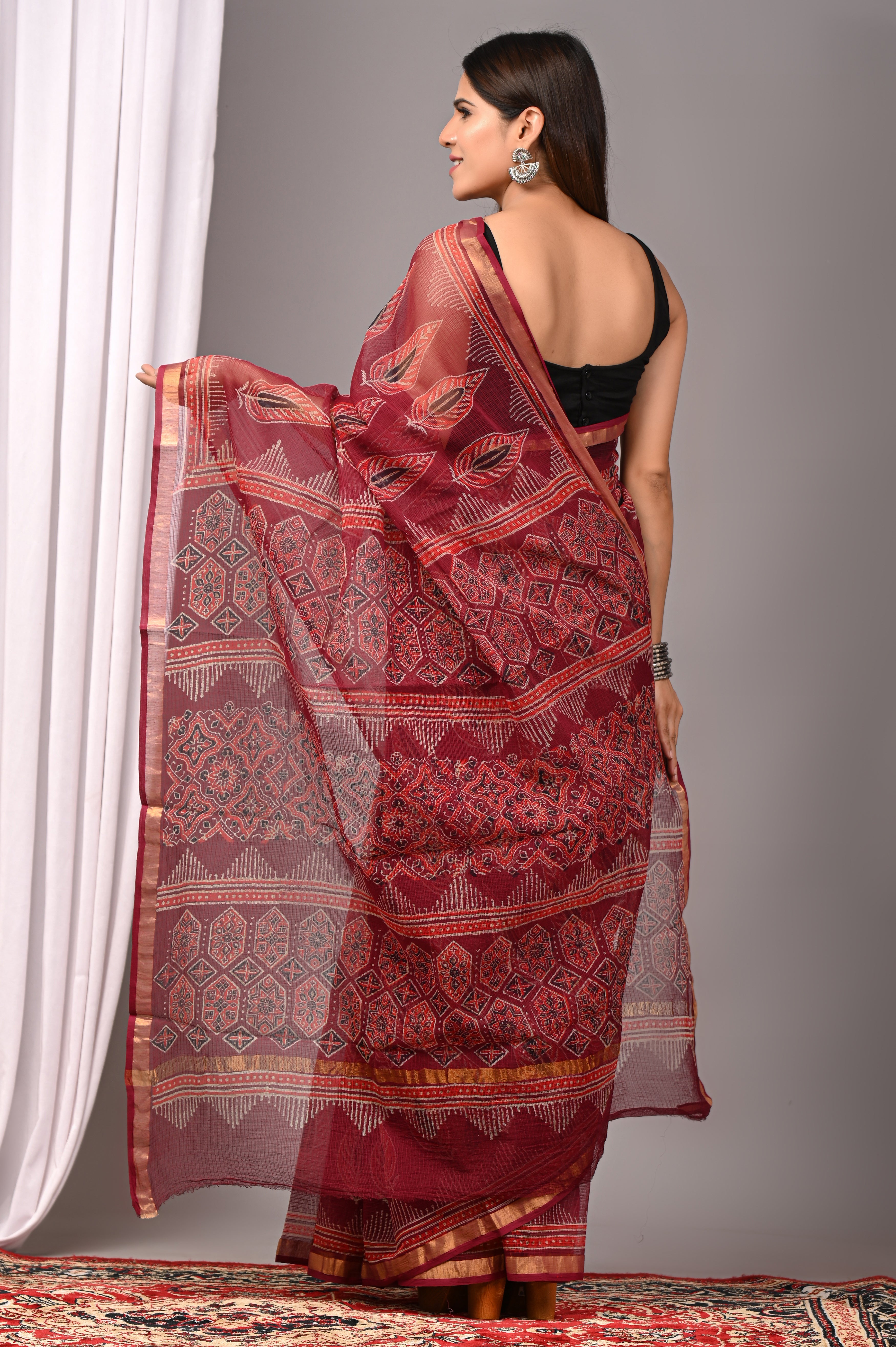 Deep Maroon Kota Doria Saree
