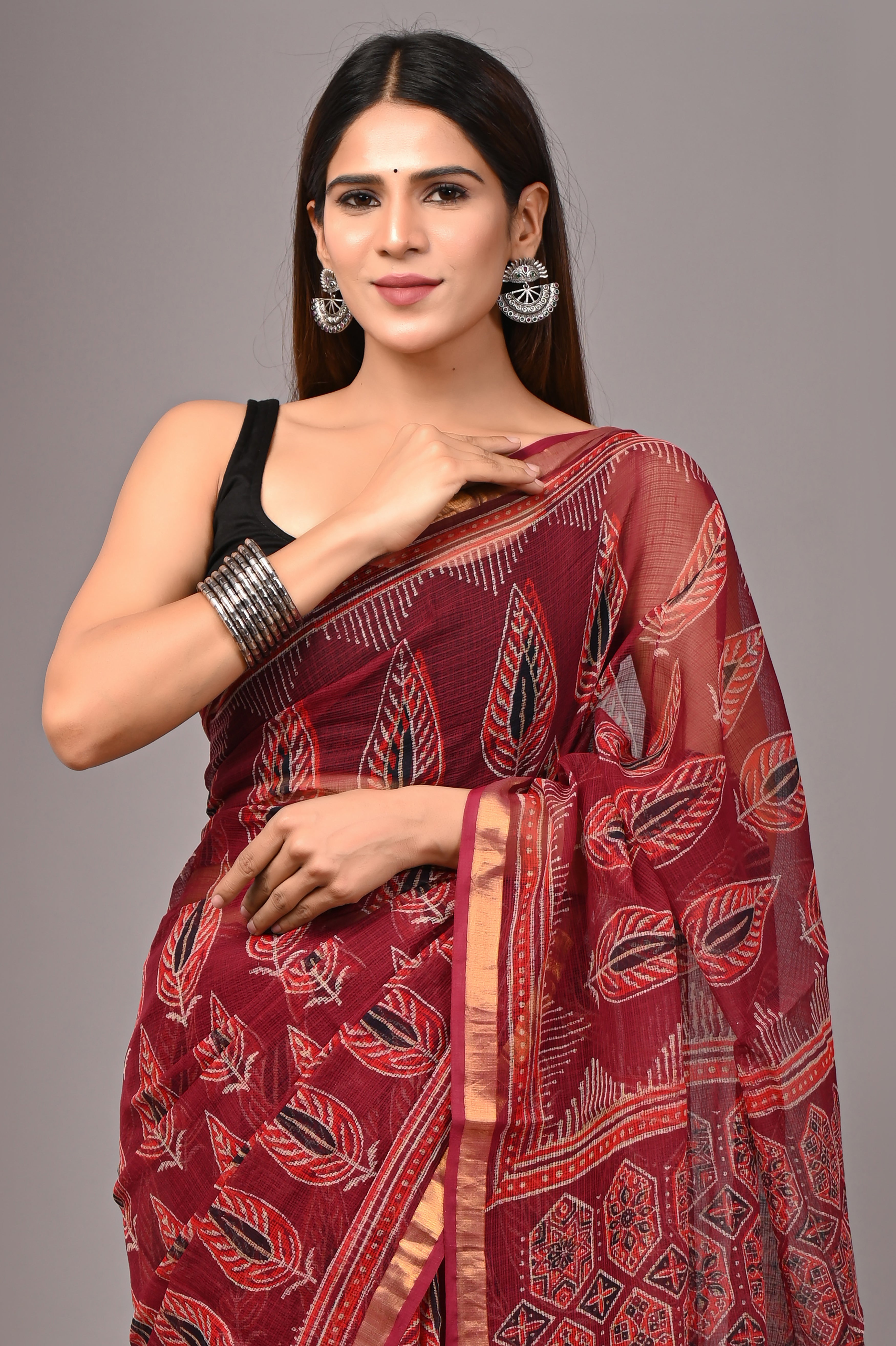 Deep Maroon Kota Doria Saree