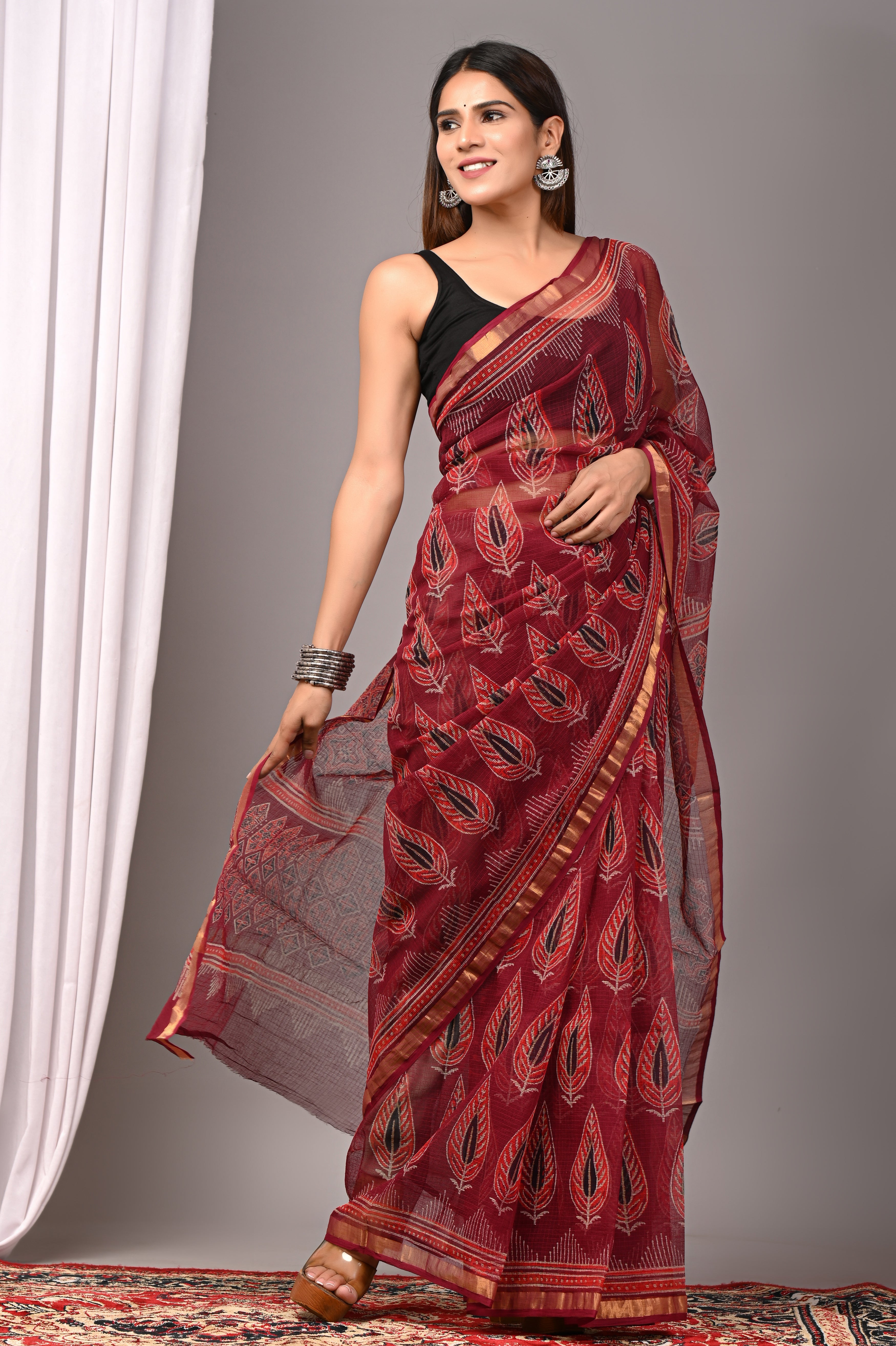 Deep Maroon Kota Doria Saree