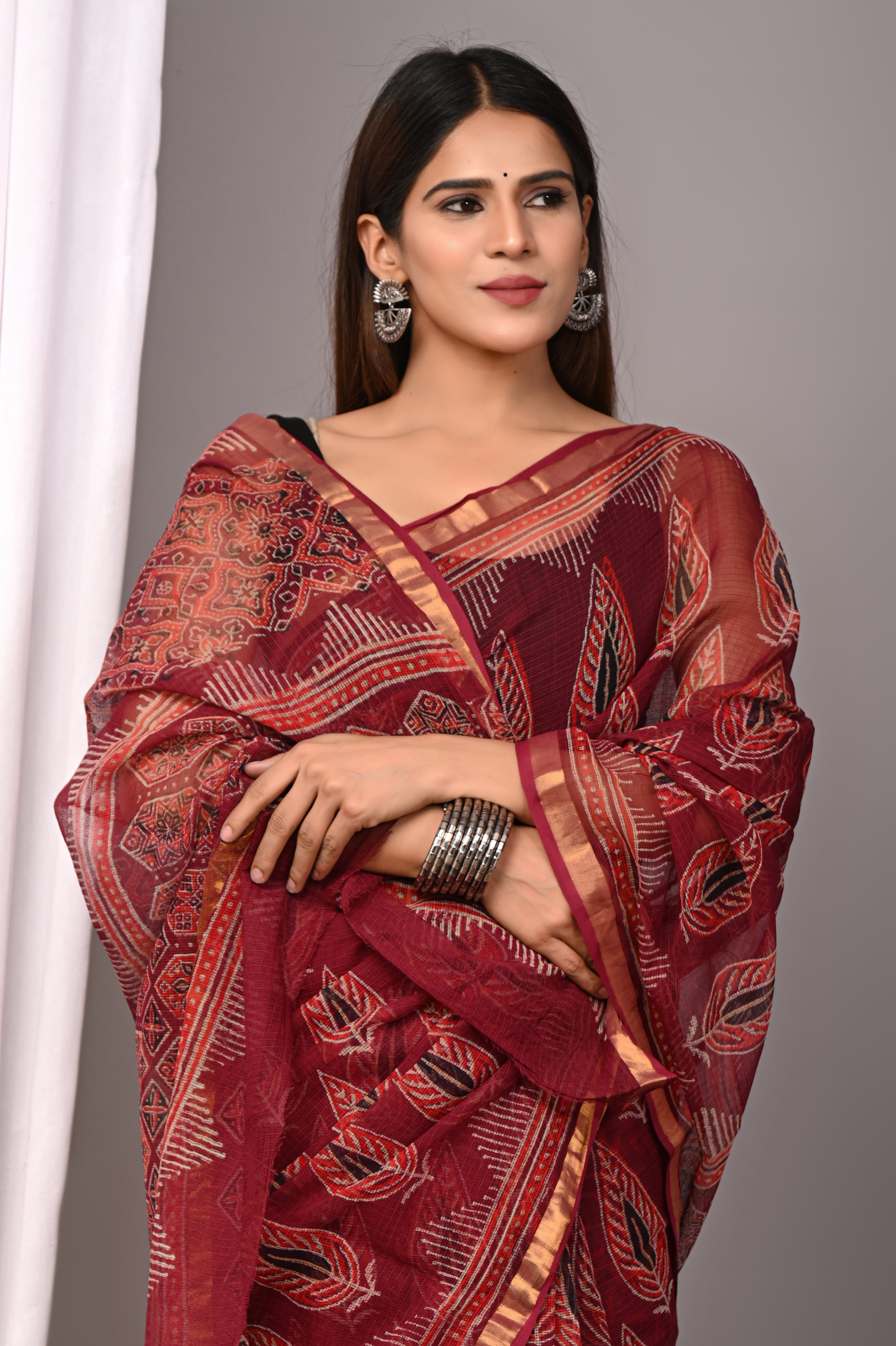 Deep Maroon Kota Doria Saree