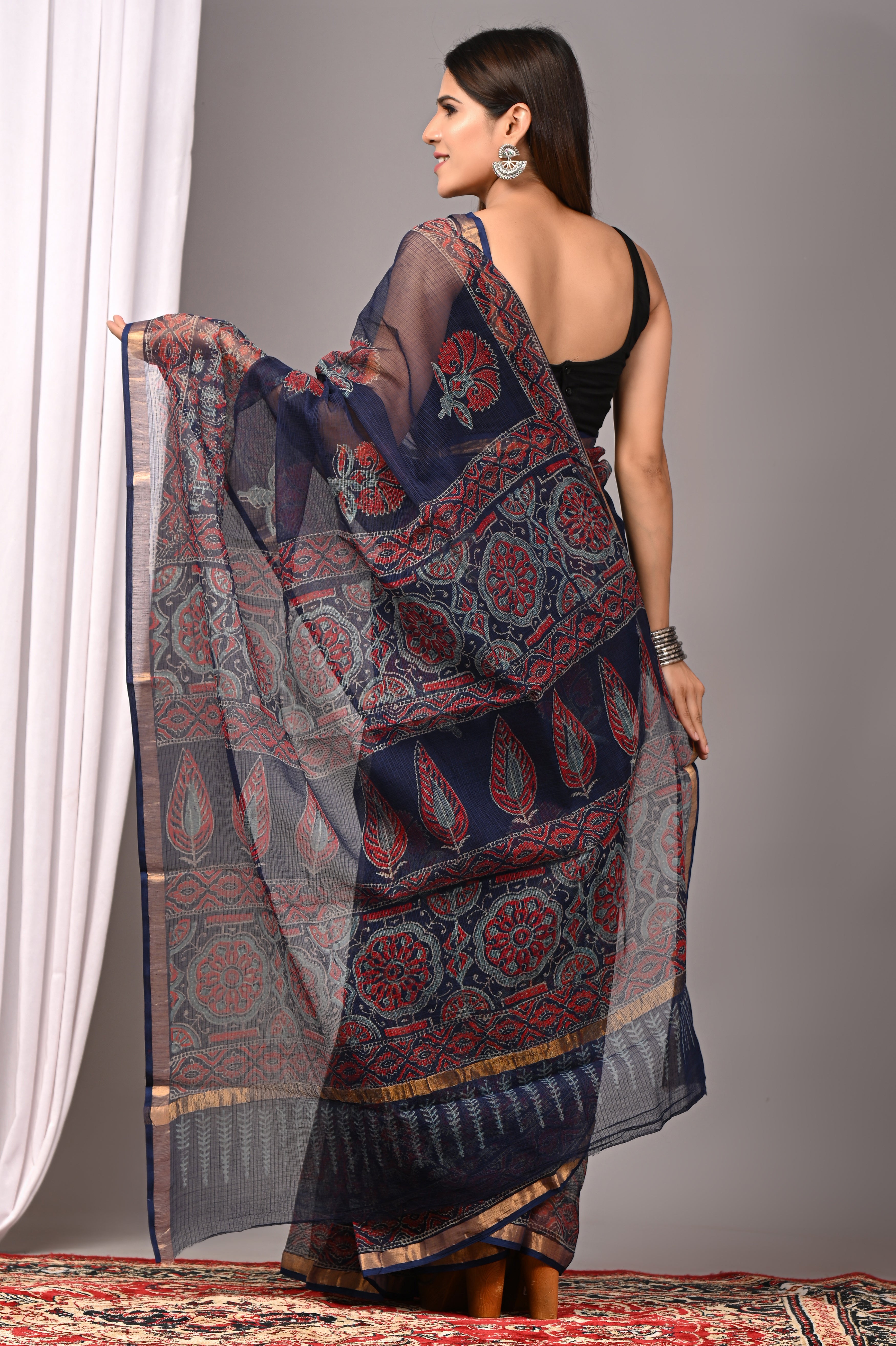 Navy Blue Kota Doria Evening Saree