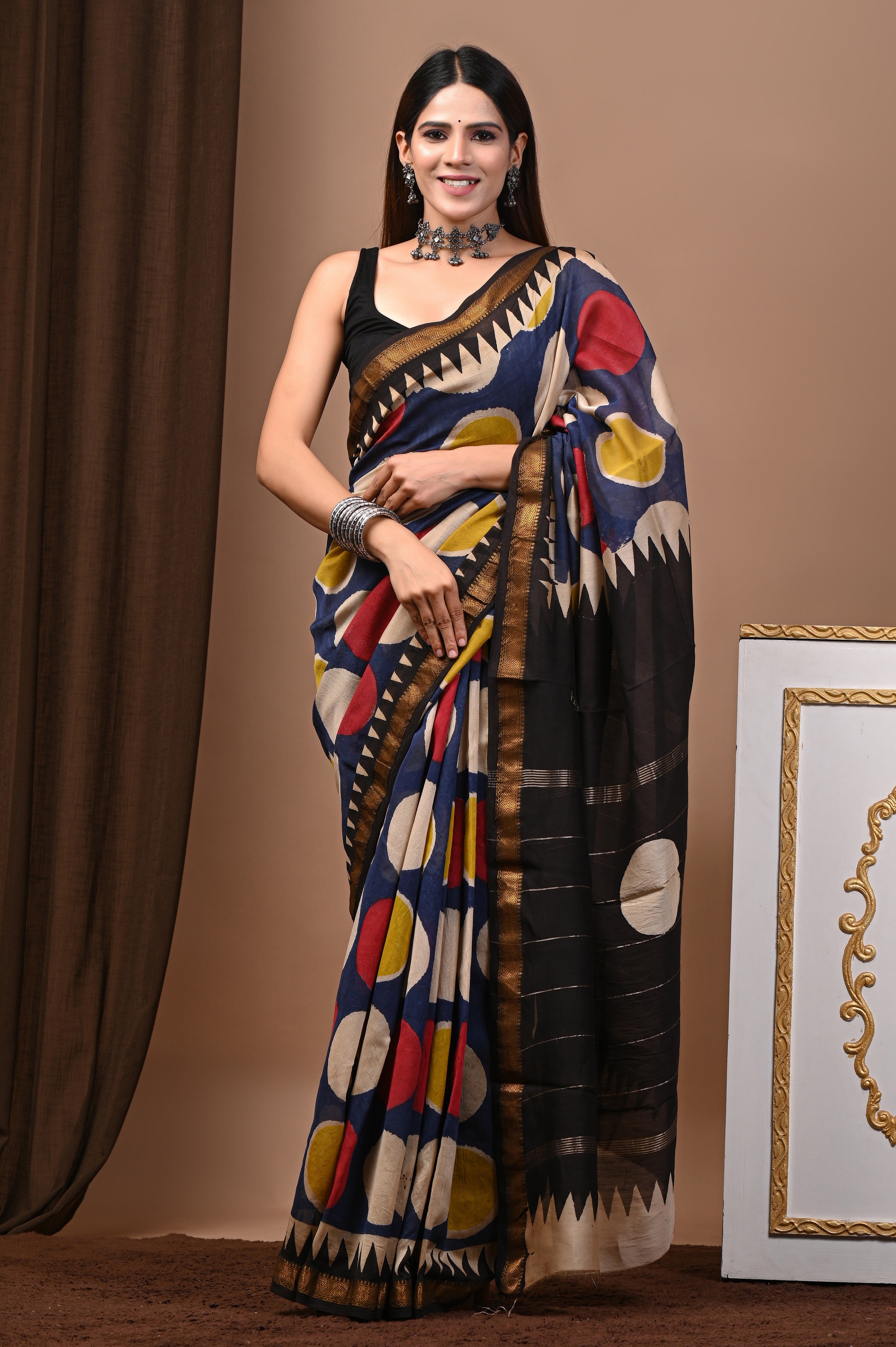 Blue Multicolor Maheshwari Silk Saree