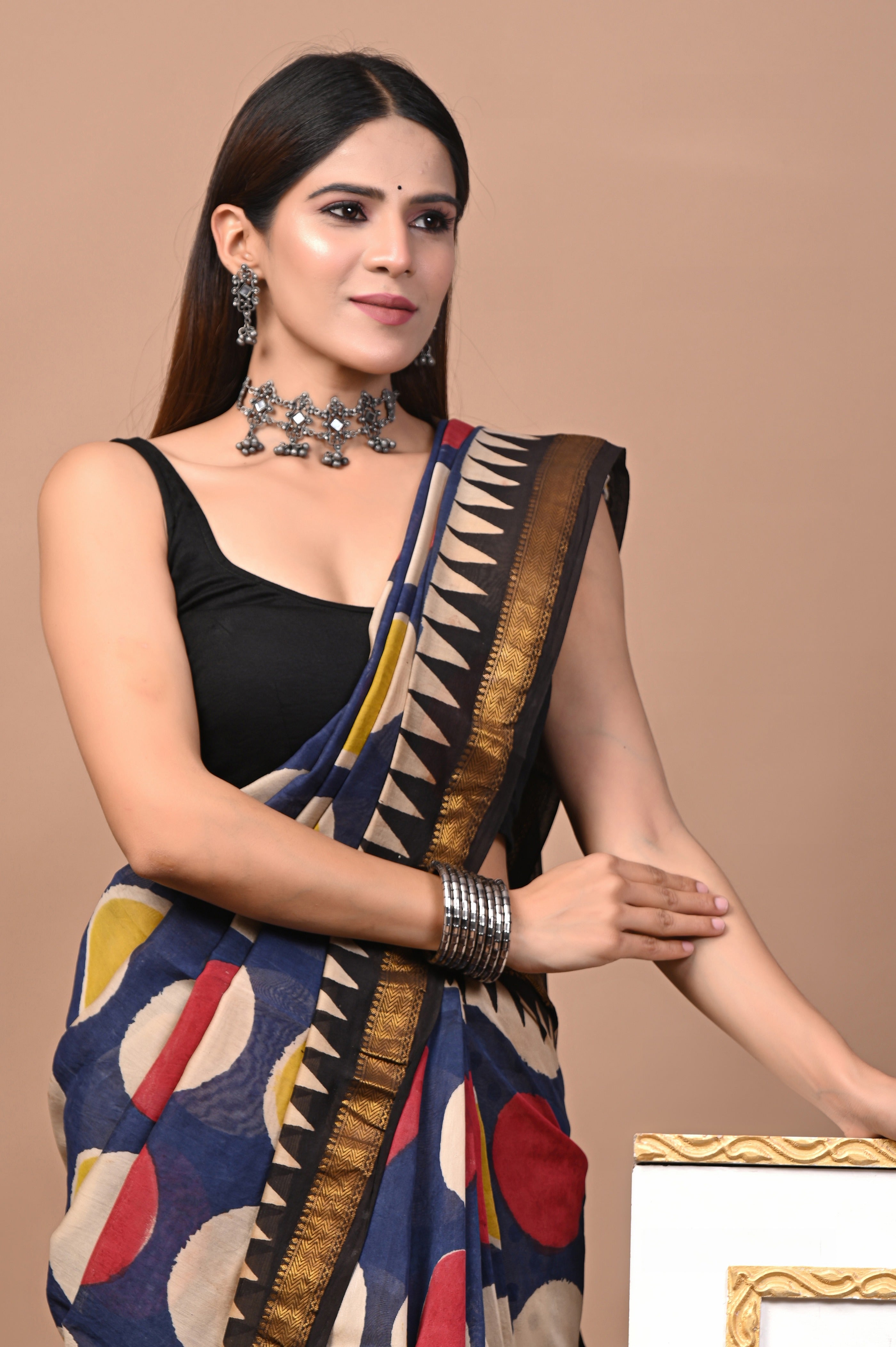 Blue Multicolor Maheshwari Silk Saree