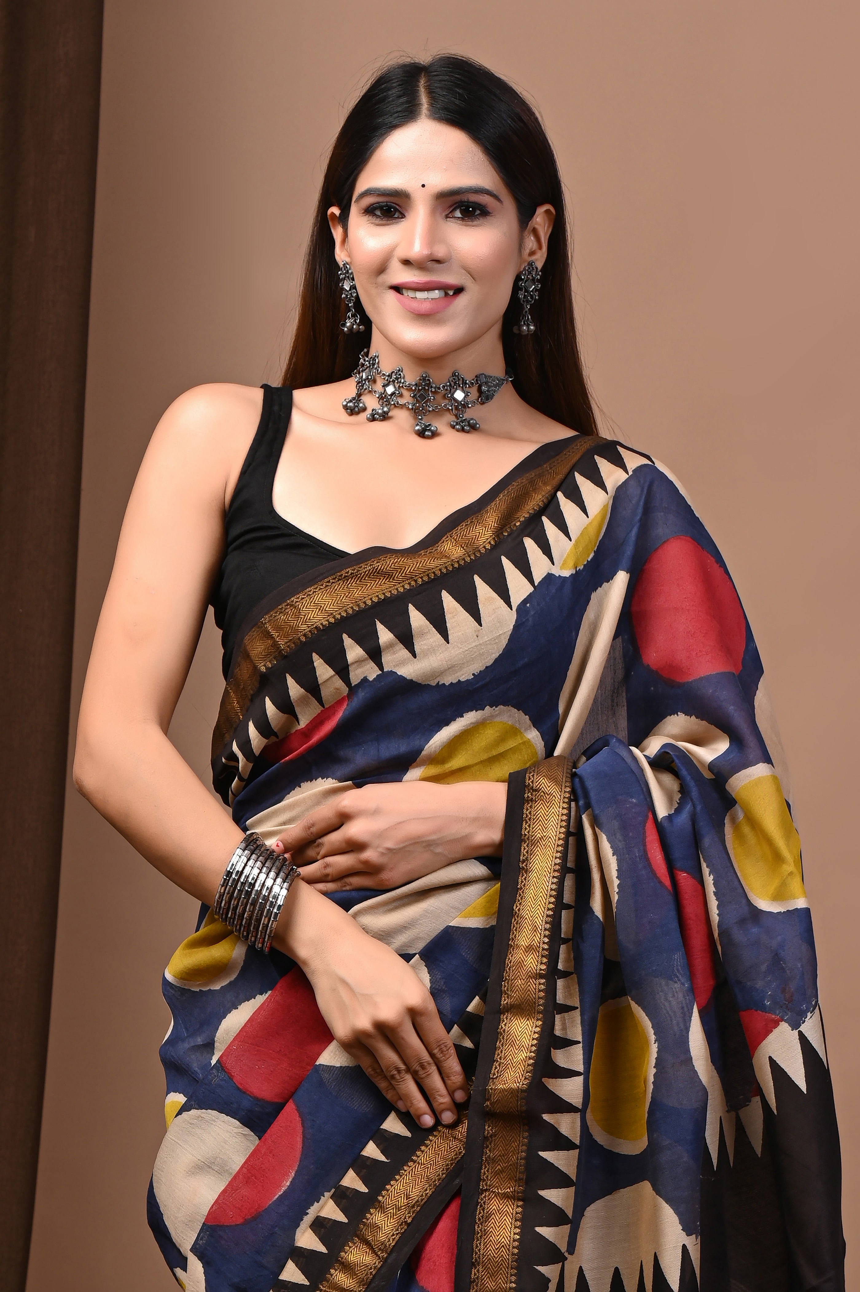 Blue Multicolor Maheshwari Silk Saree